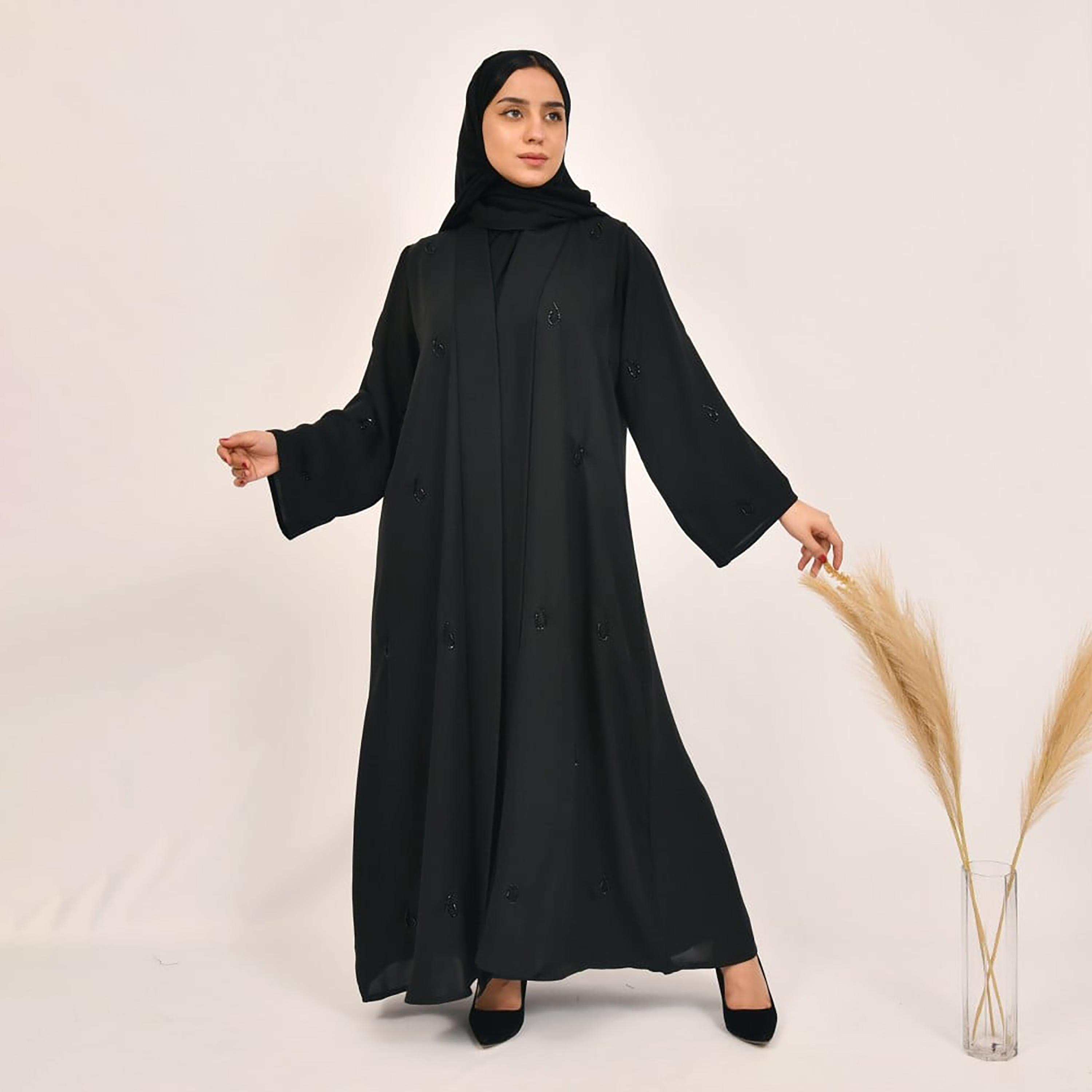 Lamha Beaded Detailed Abaya with Hijab-women-arabicclothing-abayas-image-1