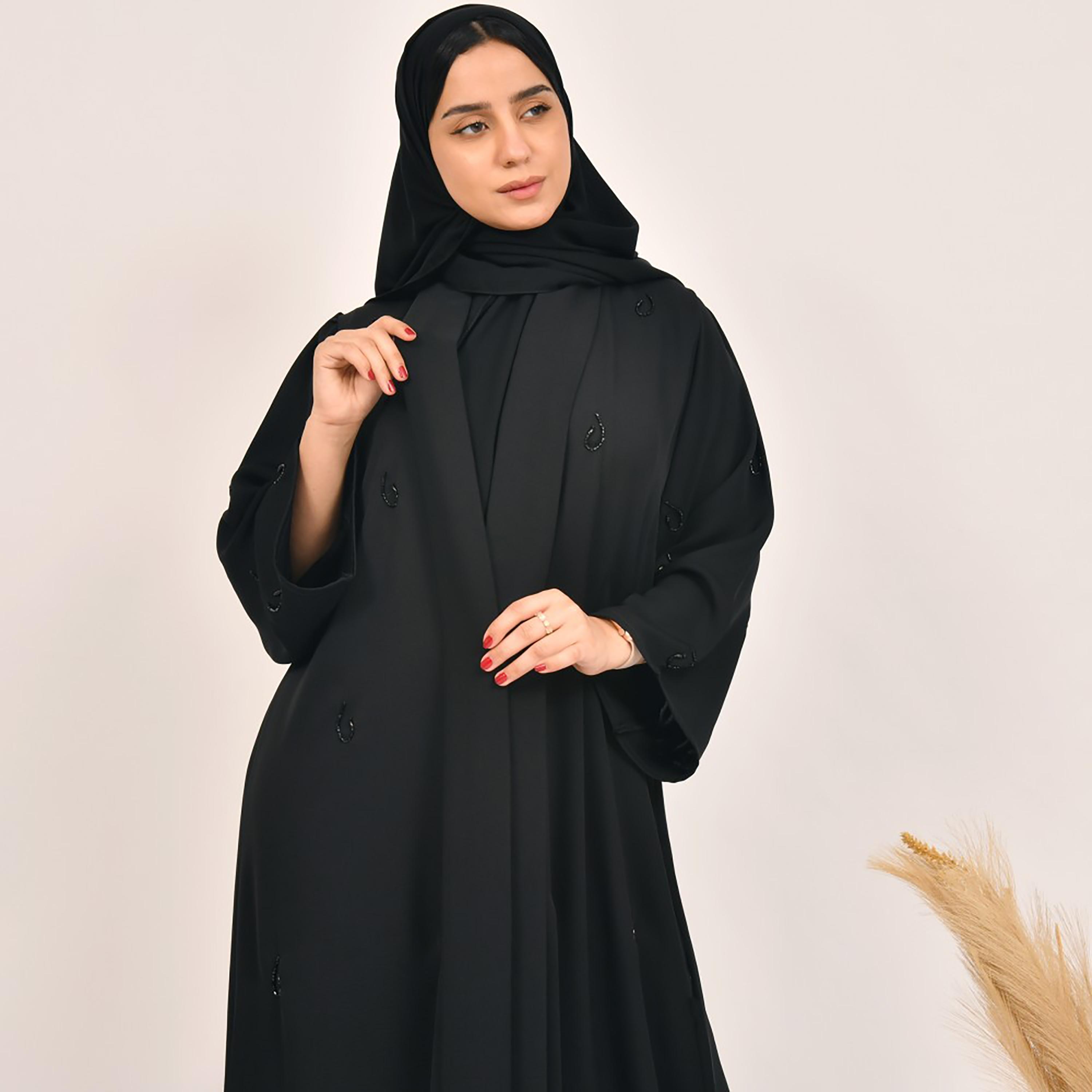 Lamha Beaded Detailed Abaya with Hijab-women-arabicclothing-abayas-image-2