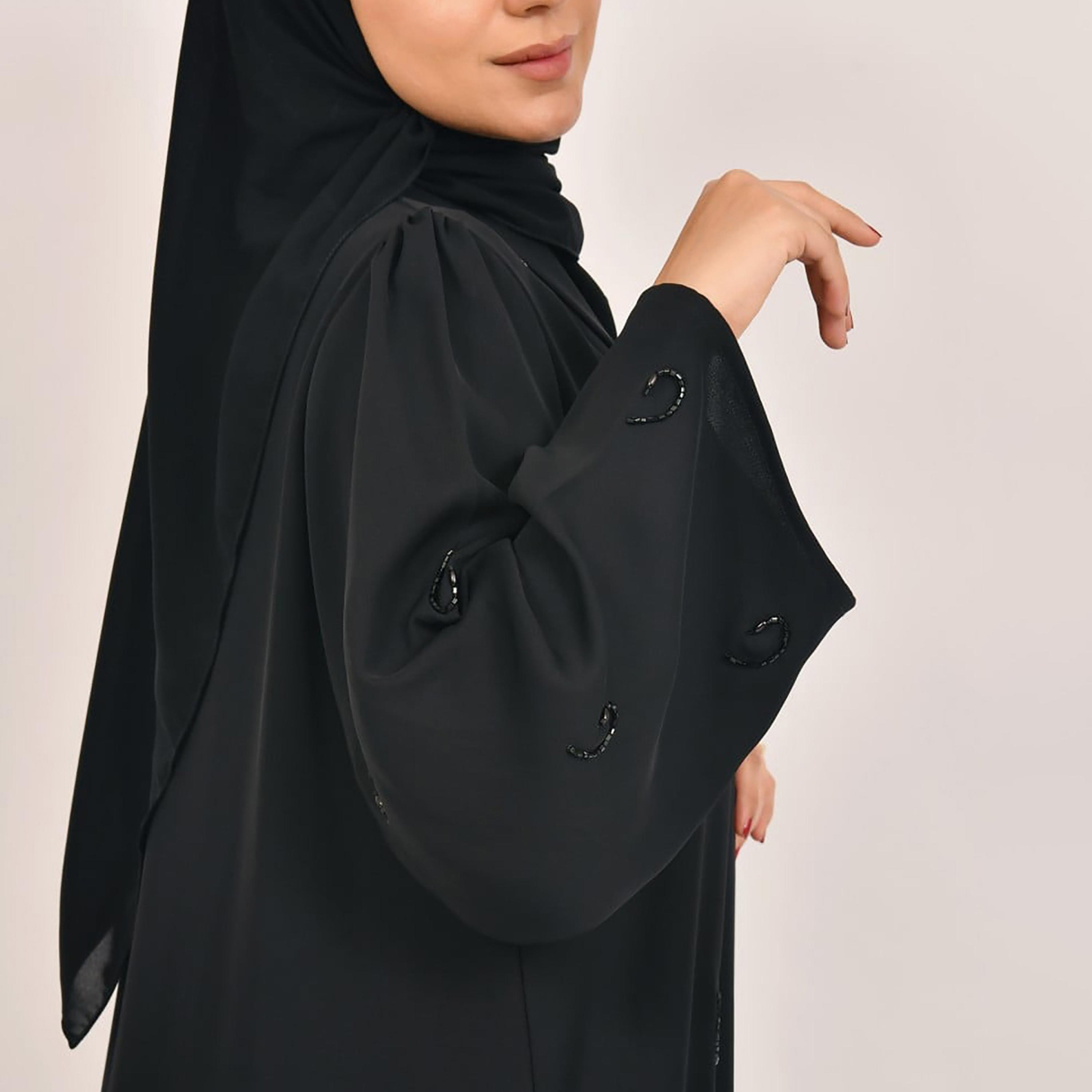 Lamha Beaded Detailed Abaya with Hijab-women-arabicclothing-abayas-image-3