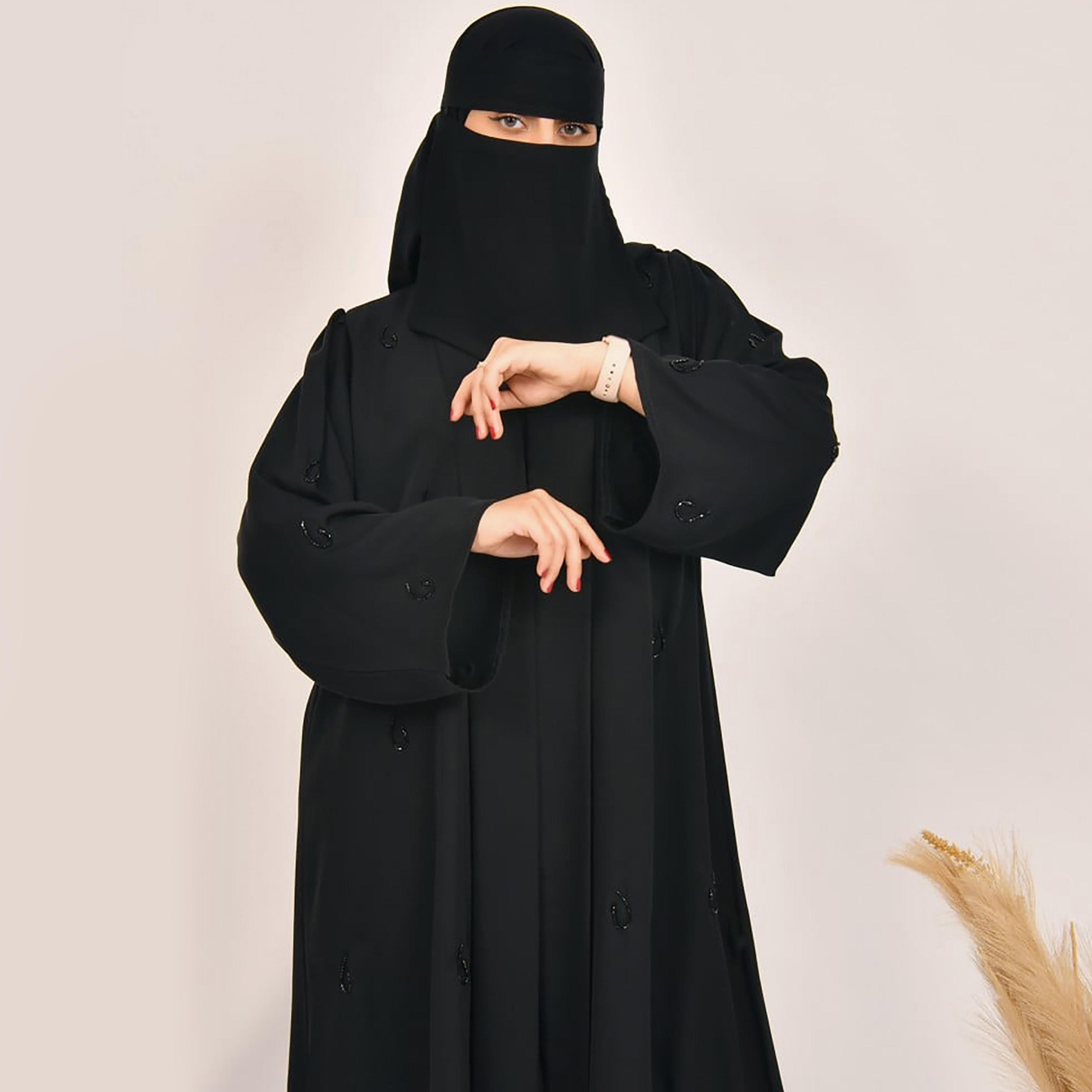 Lamha Beaded Detailed Abaya with Hijab-women-arabicclothing-abayas-image-4