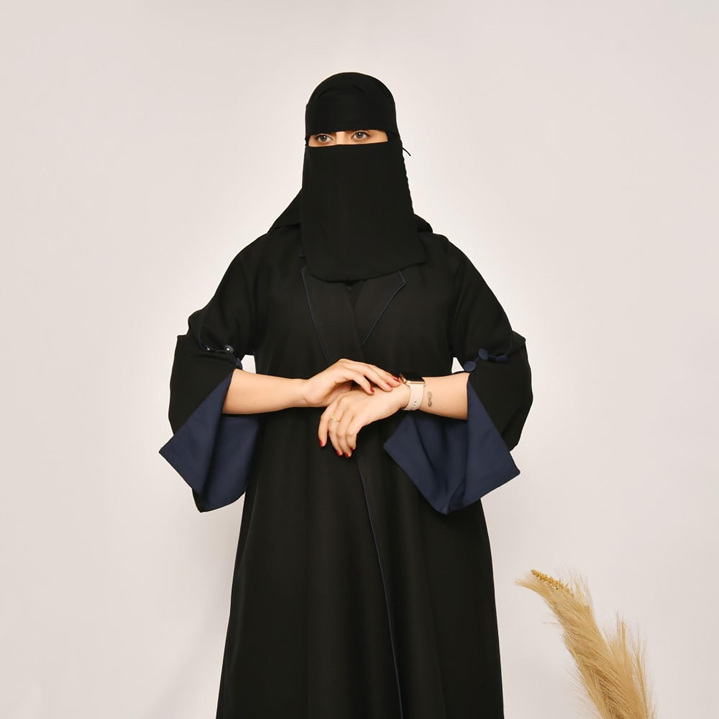 Lamha Plain Buttons Detailed Sleeves Coat Style Abaya with Hijab-women-arabicclothing-abayas-image-2