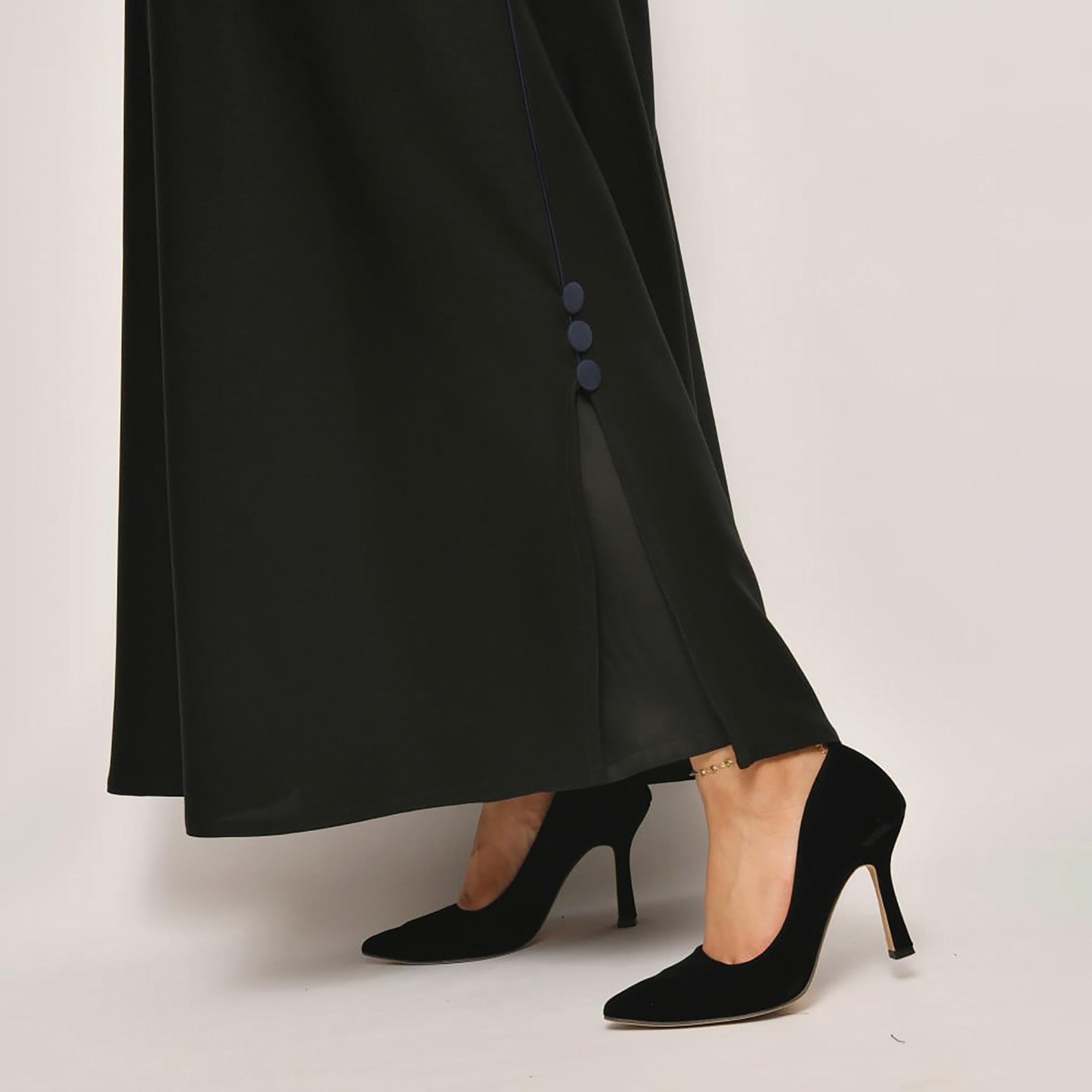 Lamha Plain Buttons Detailed Sleeves Coat Style Abaya with Hijab-women-arabicclothing-abayas-image-3