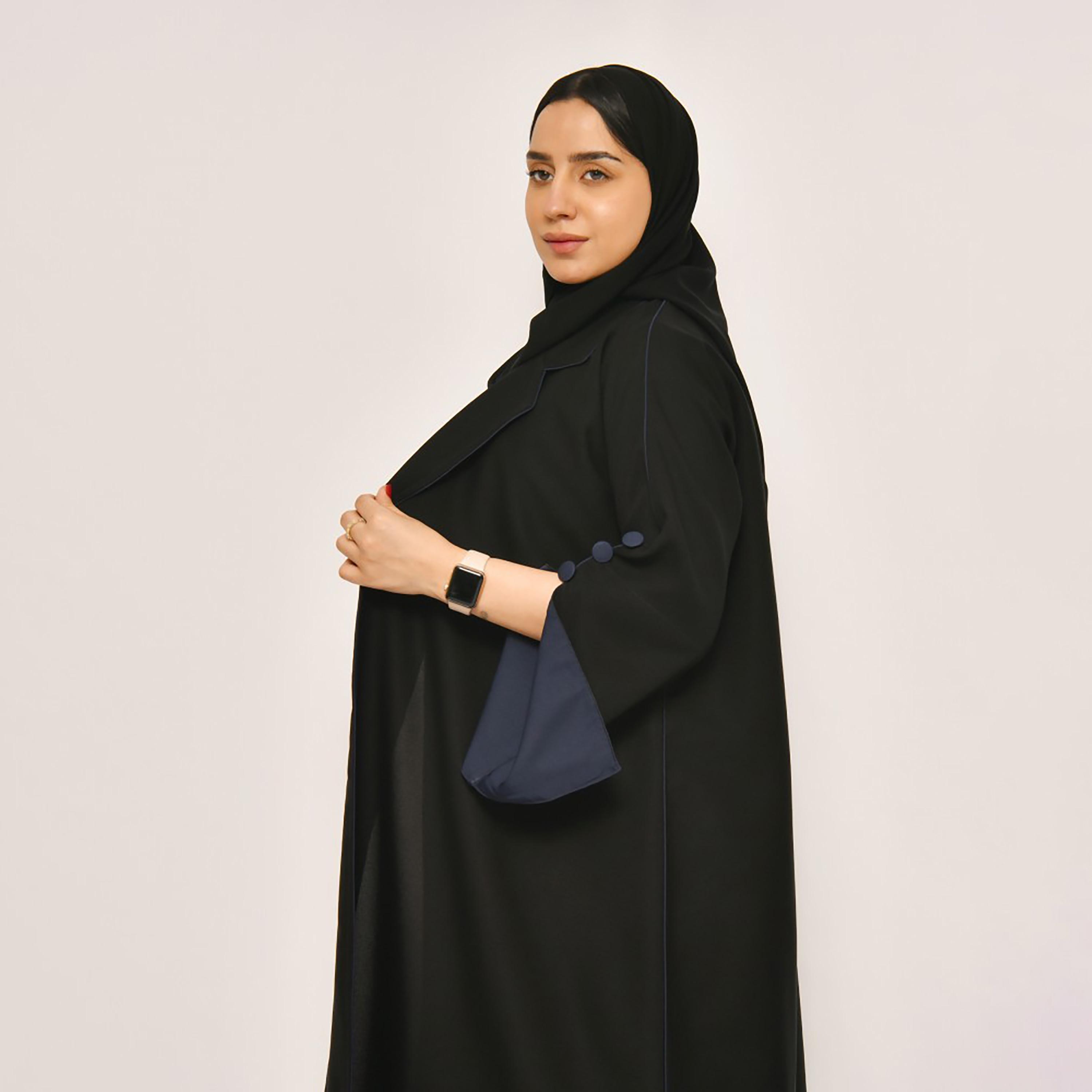 Lamha Plain Buttons Detailed Sleeves Coat Style Abaya with Hijab-women-arabicclothing-abayas-image-4