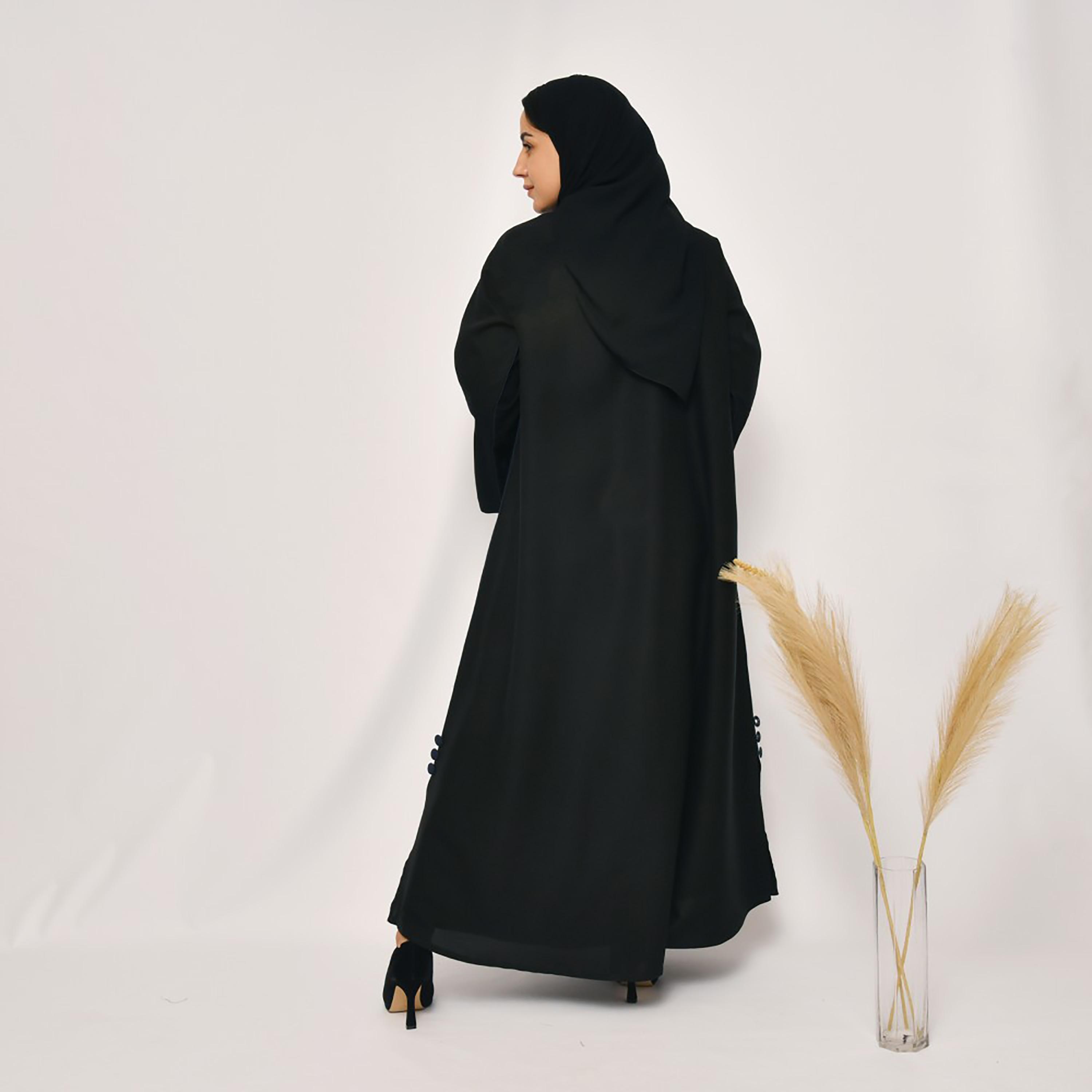 Lamha Plain Buttons Detailed Sleeves Coat Style Abaya with Hijab-women-arabicclothing-abayas-image-5