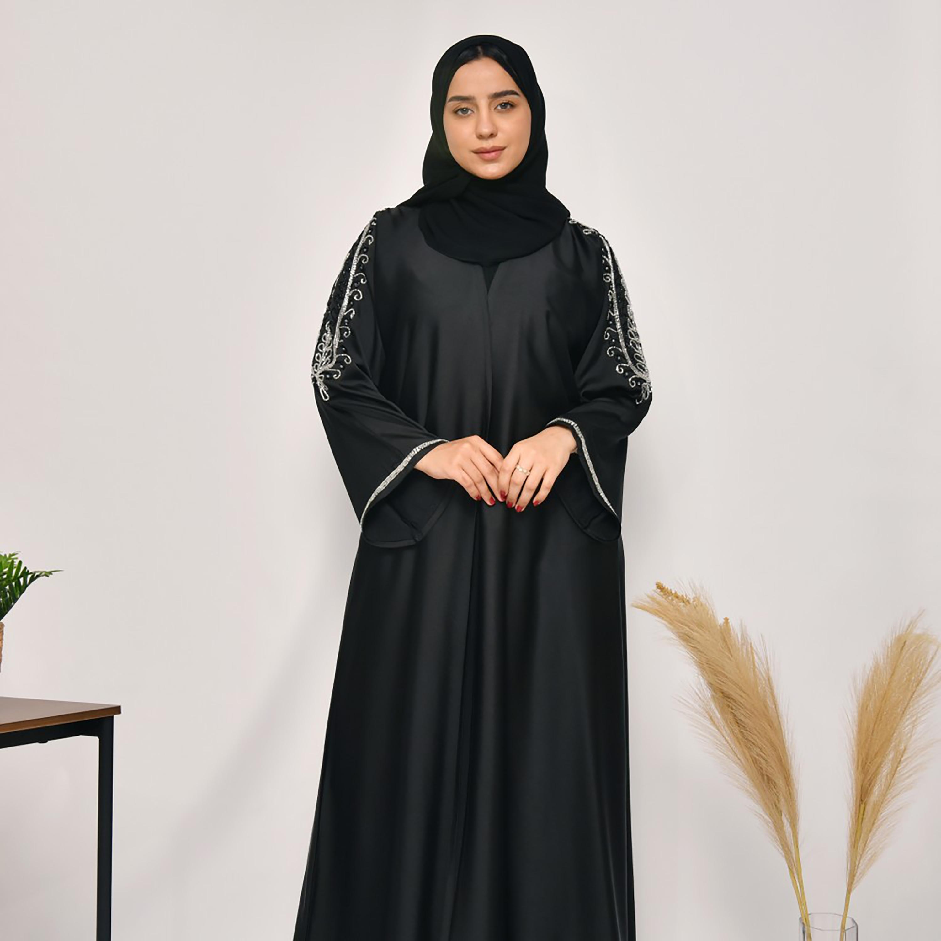 Lamha Embellished and Beaded Detailed Sleeves Abaya with Hijab-women-arabicclothing-abayas-image-2