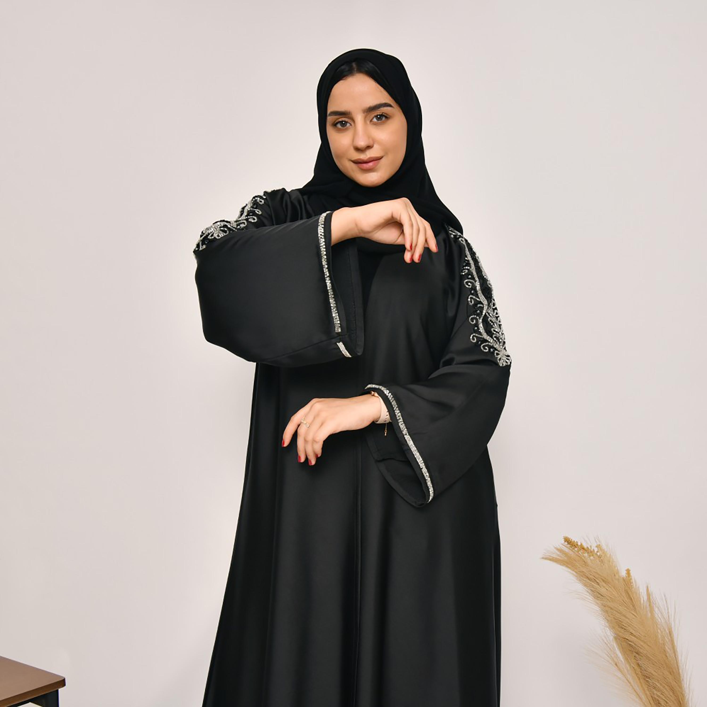 Lamha Embellished and Beaded Detailed Sleeves Abaya with Hijab-women-arabicclothing-abayas-image-4