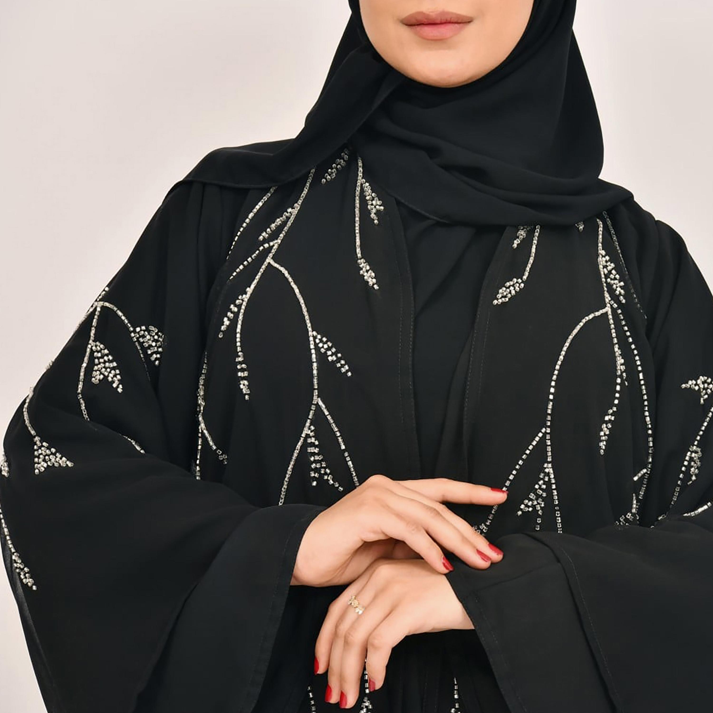 Lamha Beaded Detailed Abaya with Hijab-women-arabicclothing-abayas-image-3