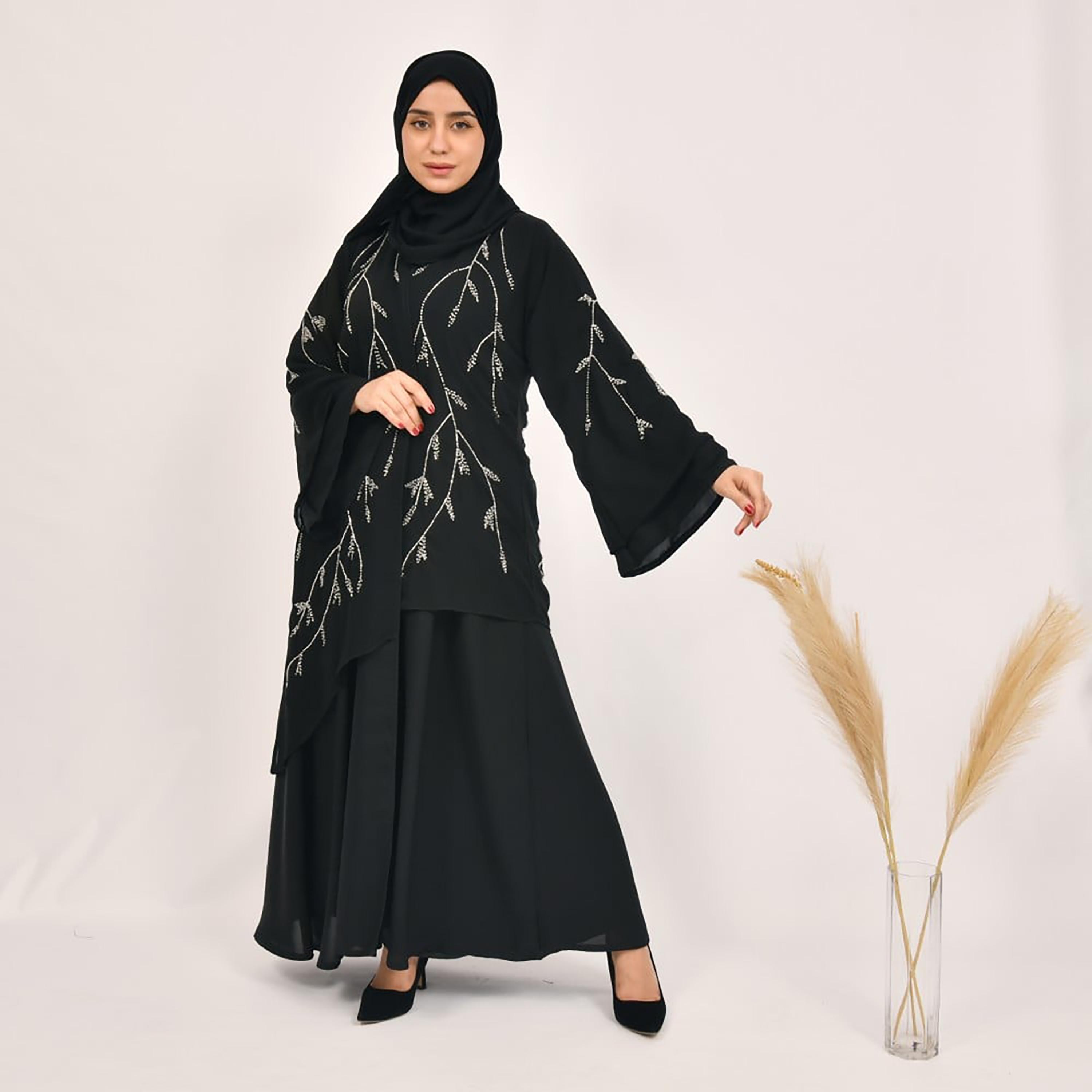 Lamha Beaded Detailed Abaya with Hijab-women-arabicclothing-abayas-image-1