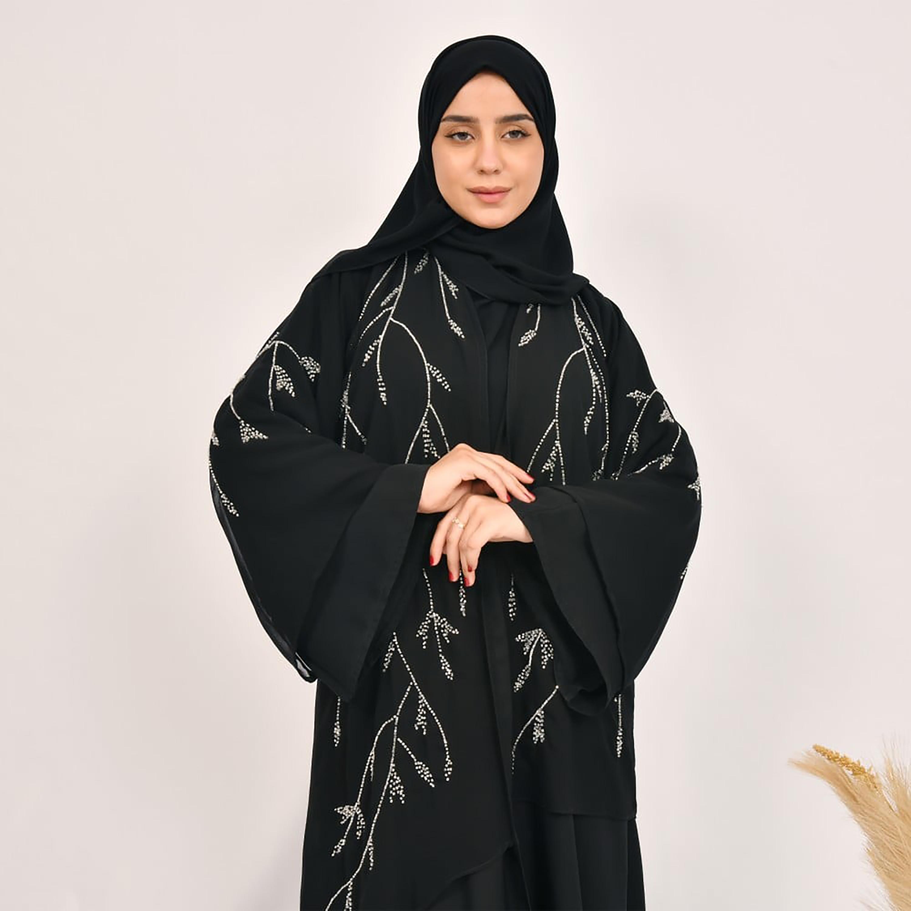 Lamha Beaded Detailed Abaya with Hijab-women-arabicclothing-abayas-image-2