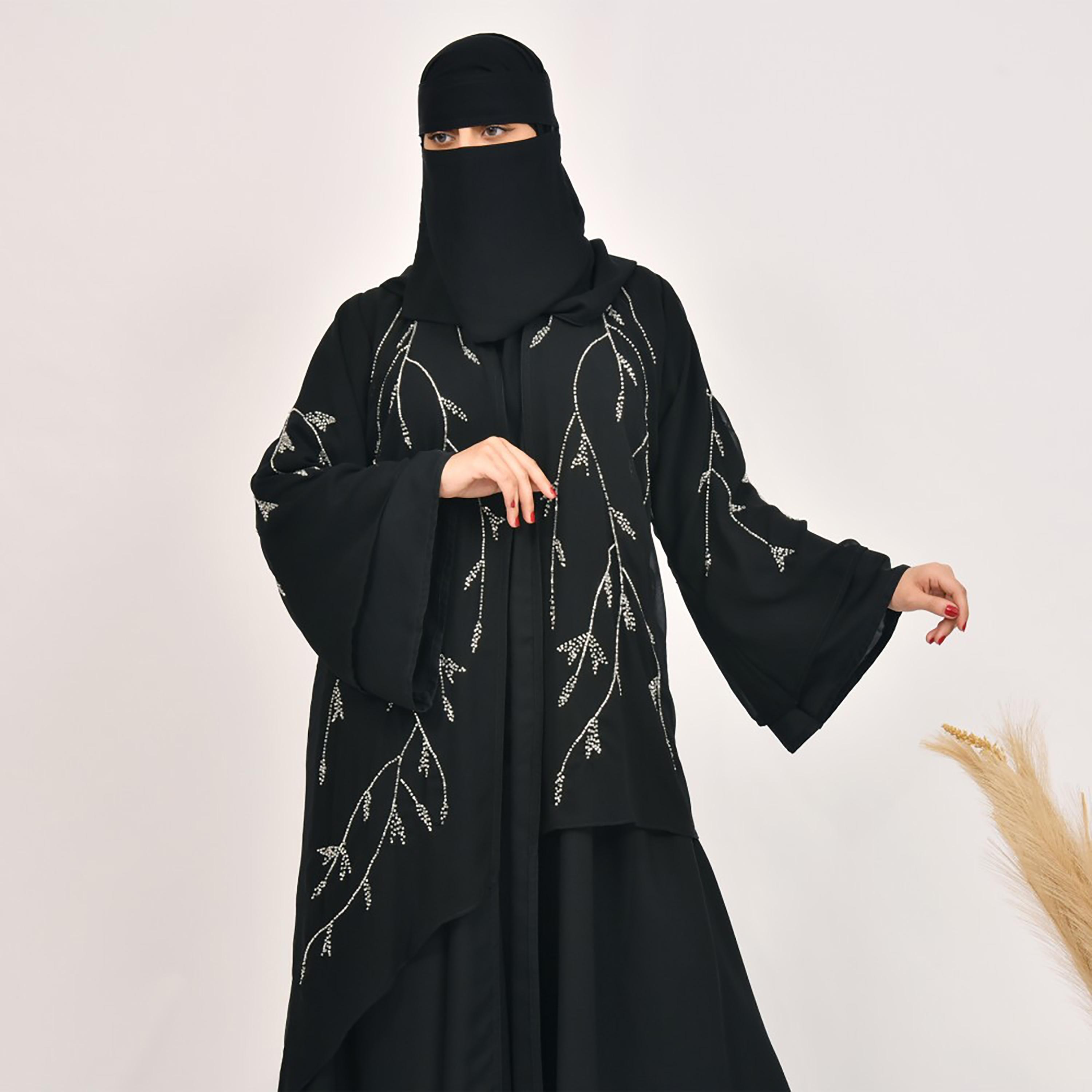 Lamha Beaded Detailed Abaya with Hijab-women-arabicclothing-abayas-image-4