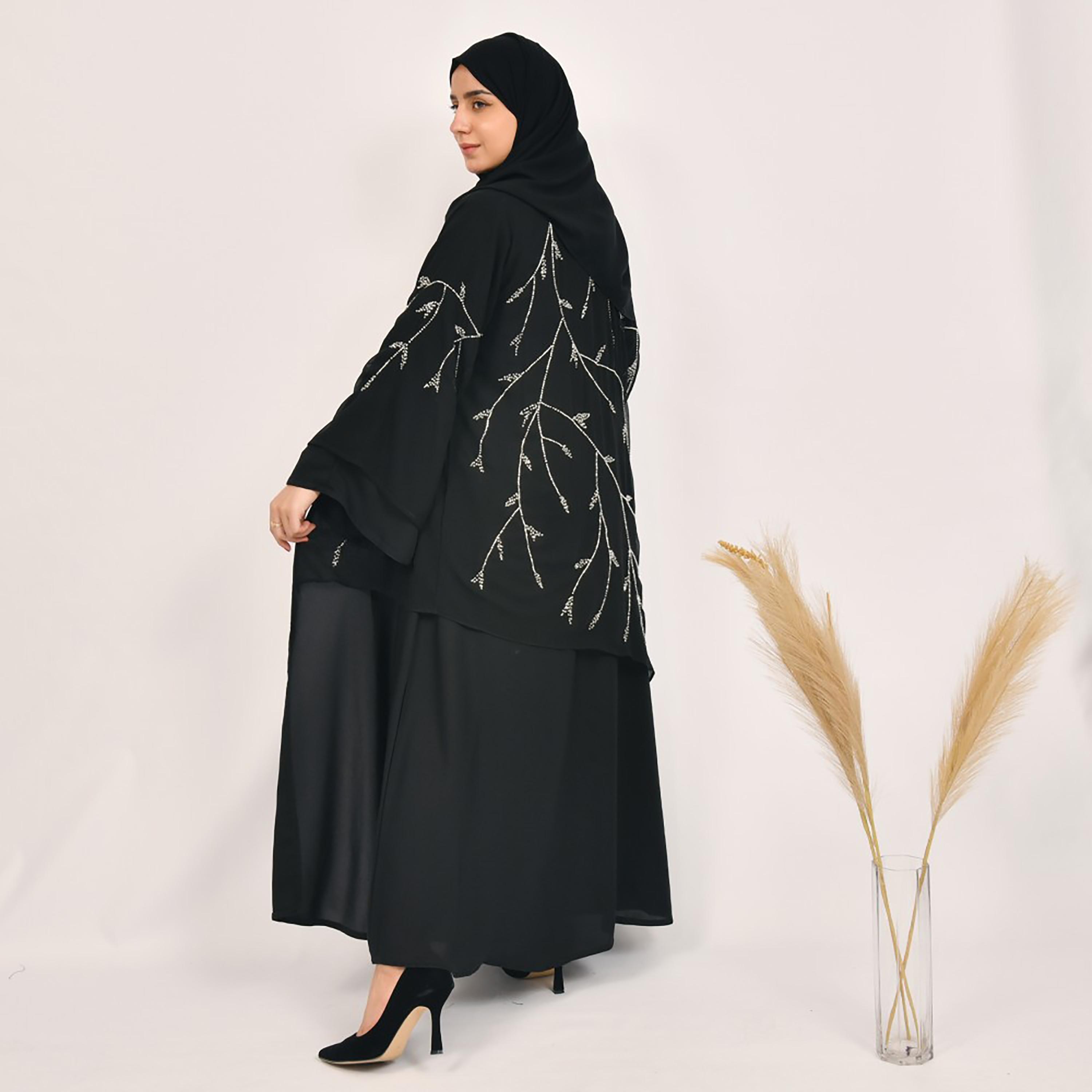 Lamha Beaded Detailed Abaya with Hijab-women-arabicclothing-abayas-image-5