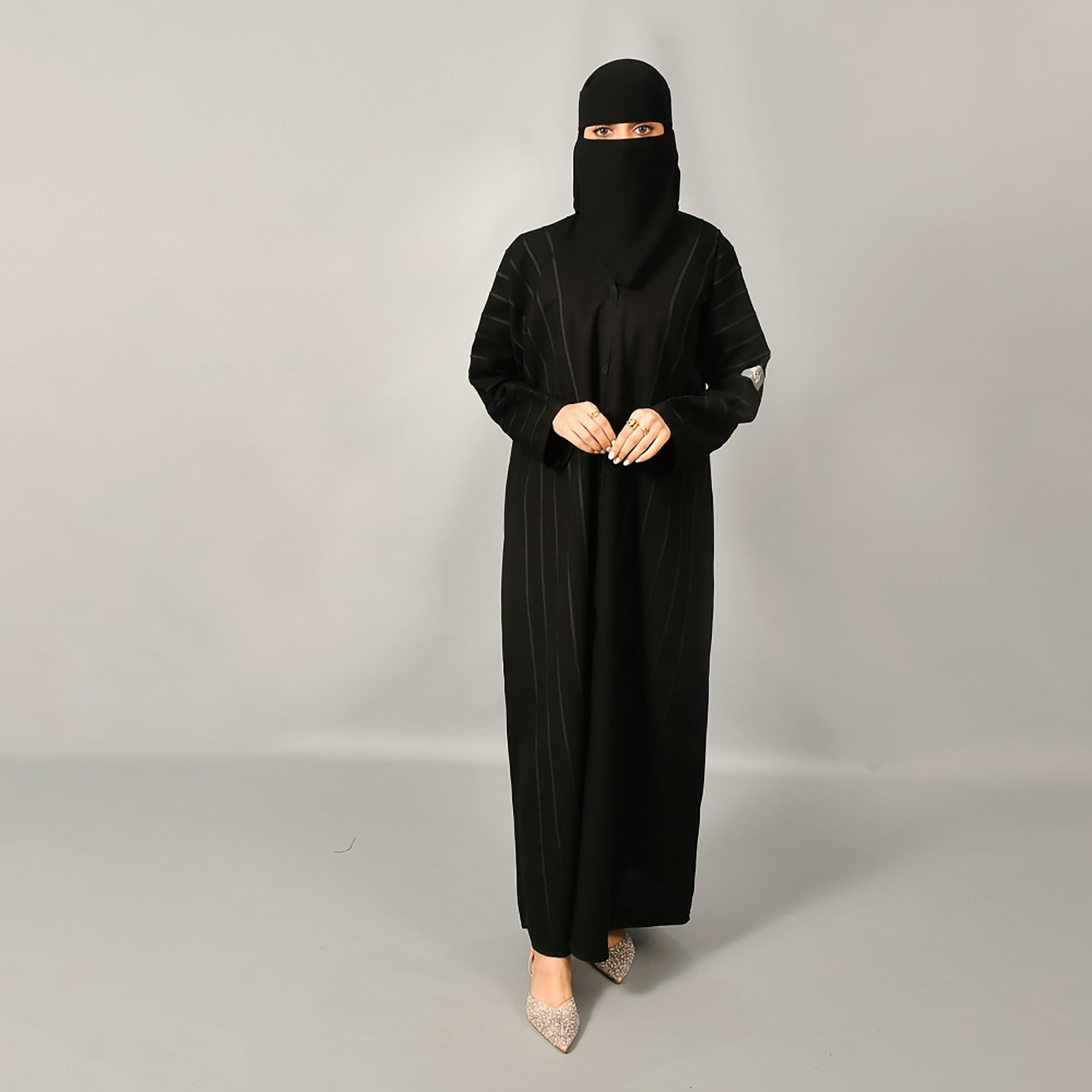 Lamha Striped Abaya with Hijab-women-arabicclothing-abayas-image-1
