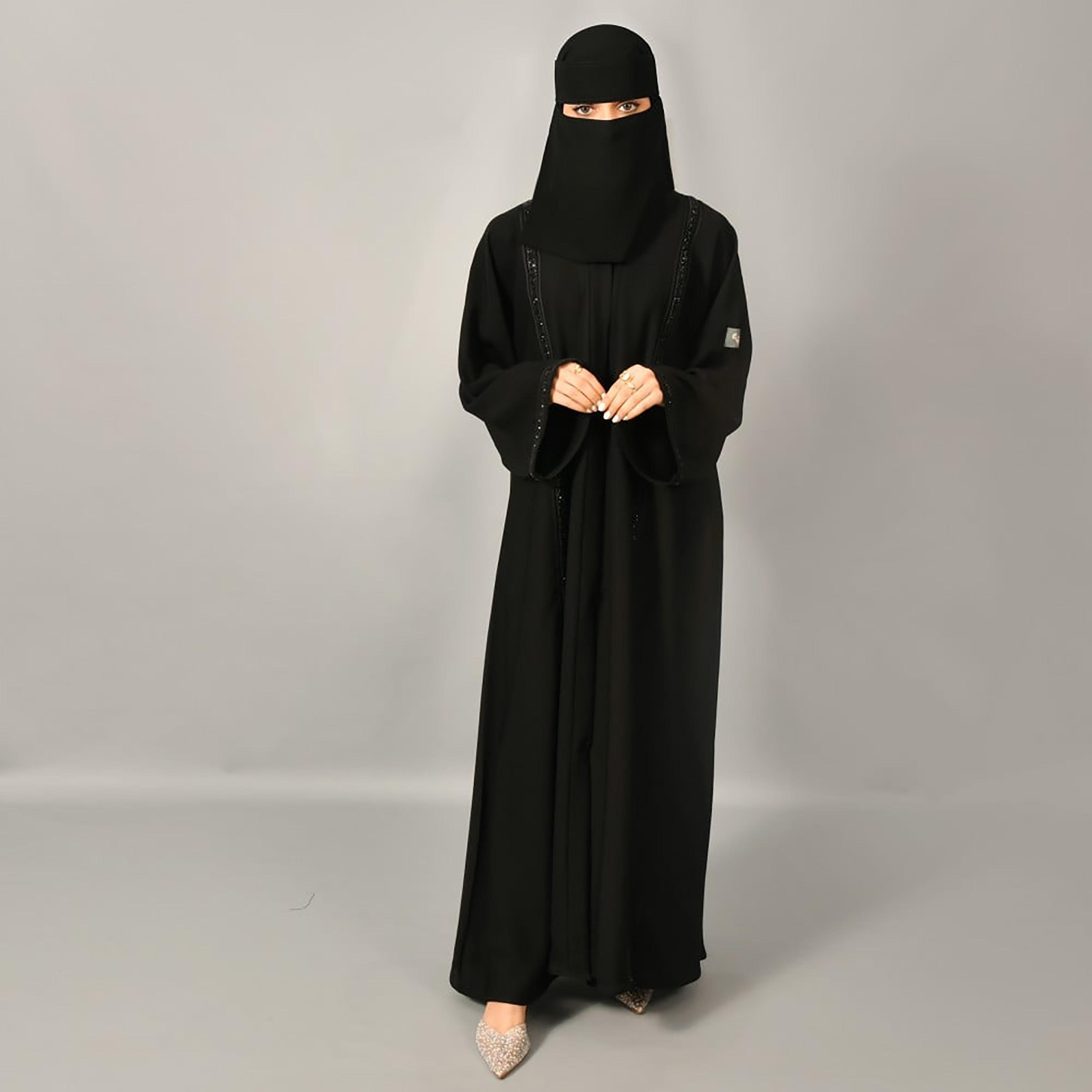 Lamha Beaded Detailed Abaya with Hijab-women-arabicclothing-abayas-image-1