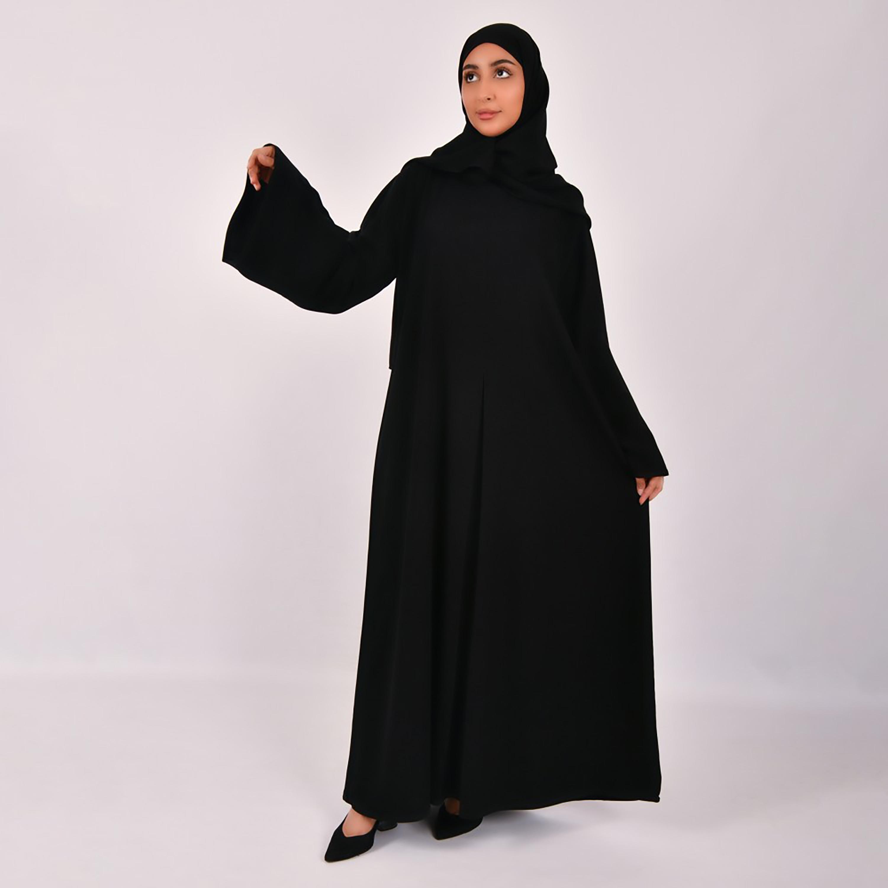 Lamha Pleated Detailed Sleeves Abaya with Hijab-women-arabicclothing-abayas-image-1