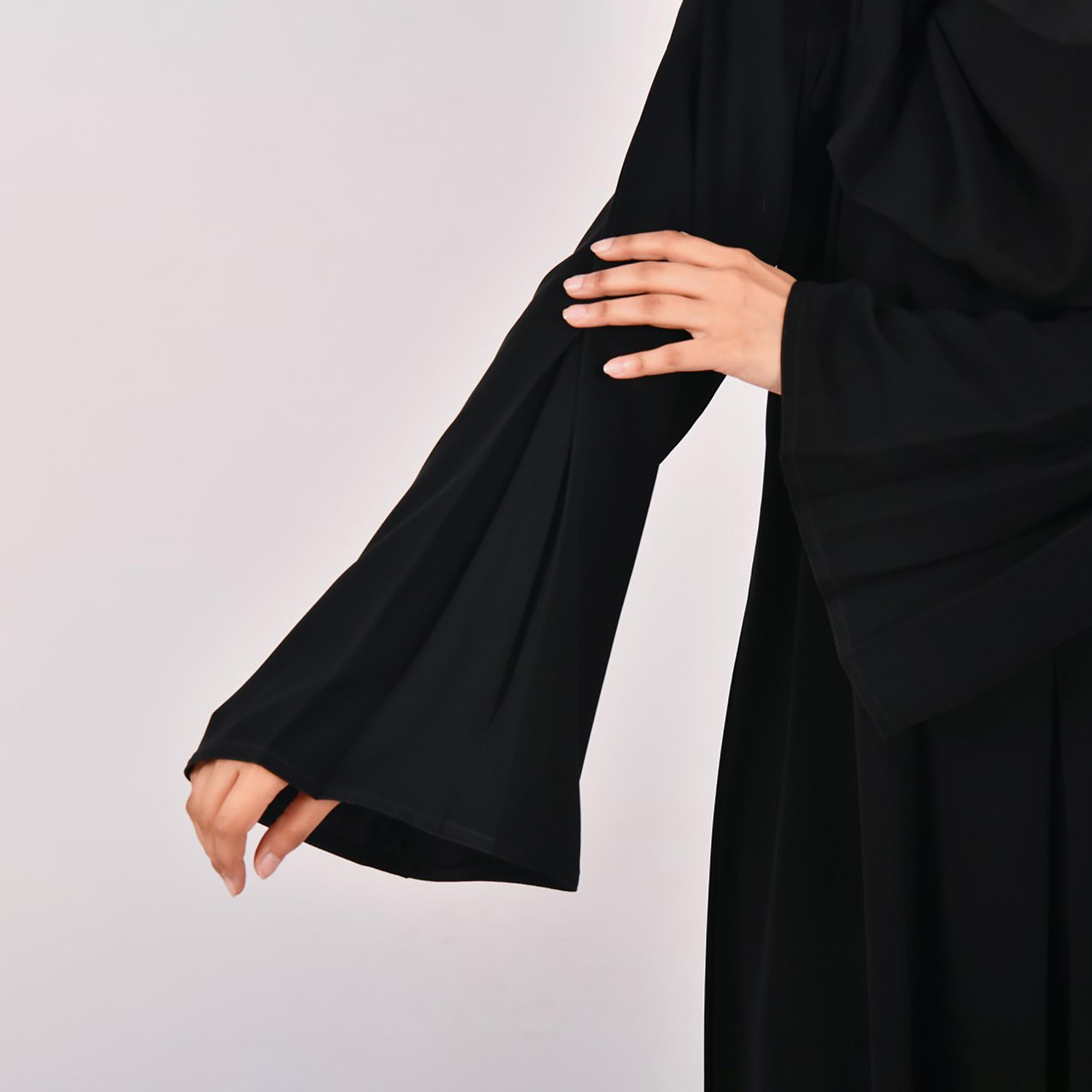 Lamha Pleated Detailed Sleeves Abaya with Hijab-women-arabicclothing-abayas-image-3
