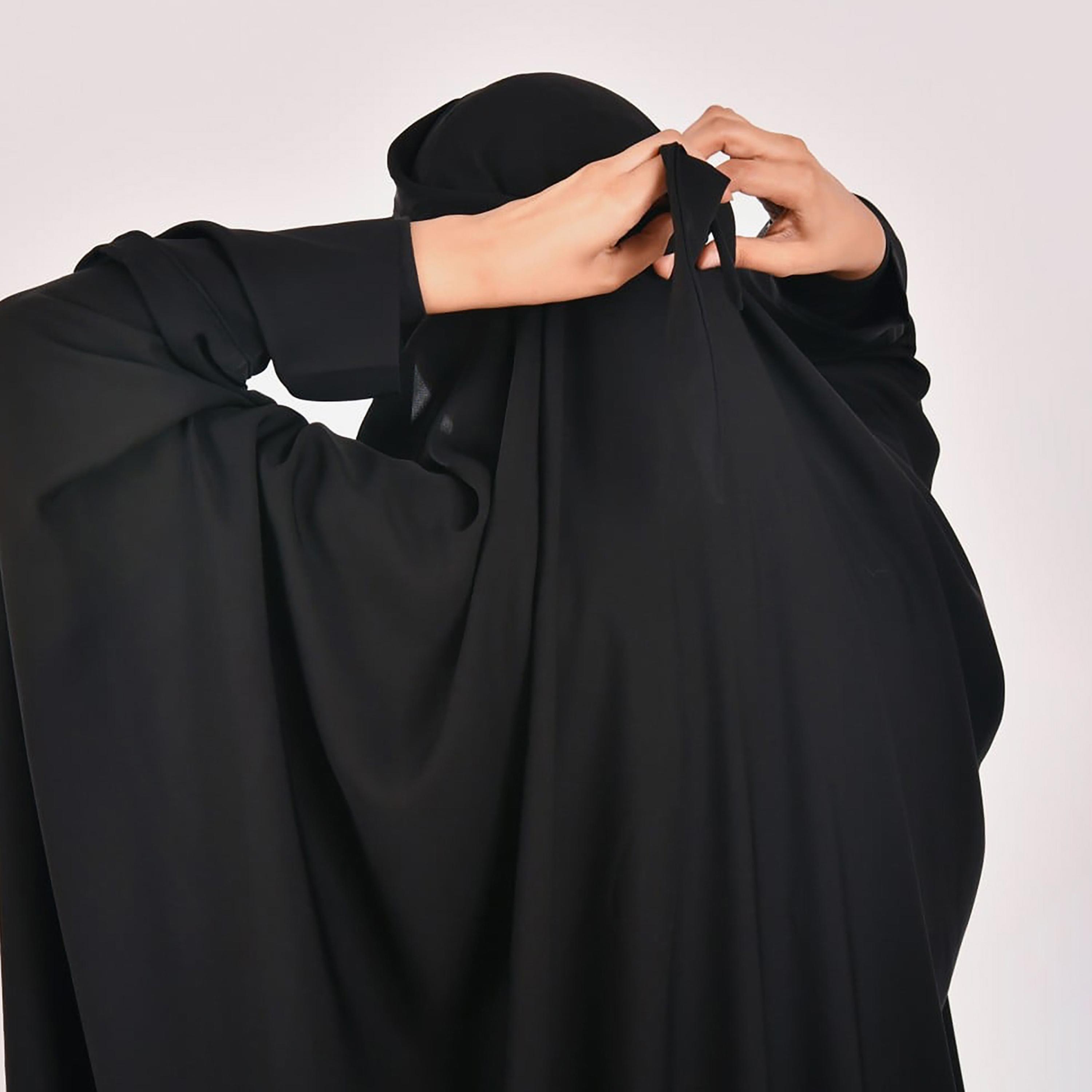 Lamha Plain Zipped Detailed Sleeves Closed Head Abaya with Hijab-women-arabicclothing-abayas-image-3