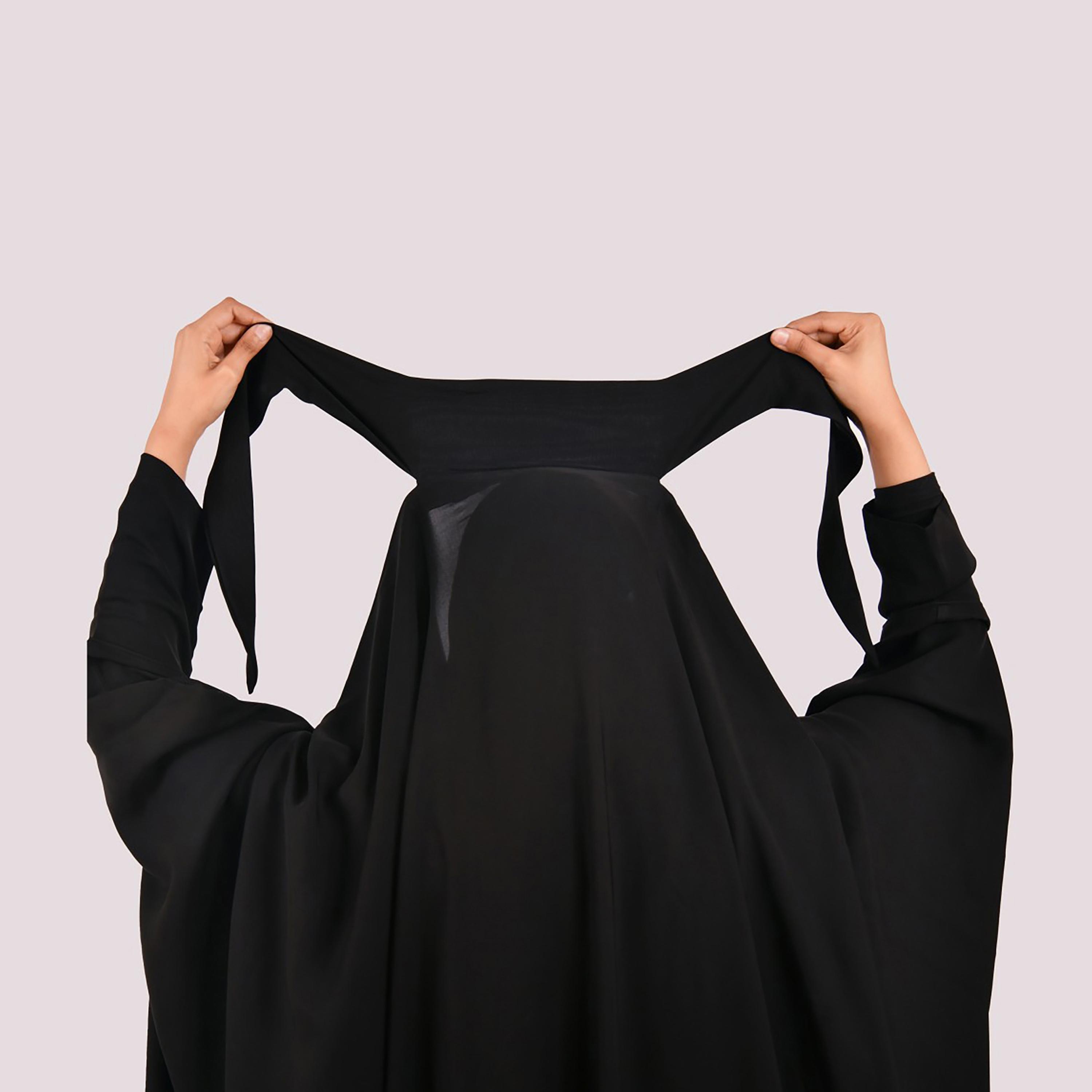 Lamha Plain Zipped Detailed Sleeves Closed Head Abaya with Hijab-women-arabicclothing-abayas-image-4