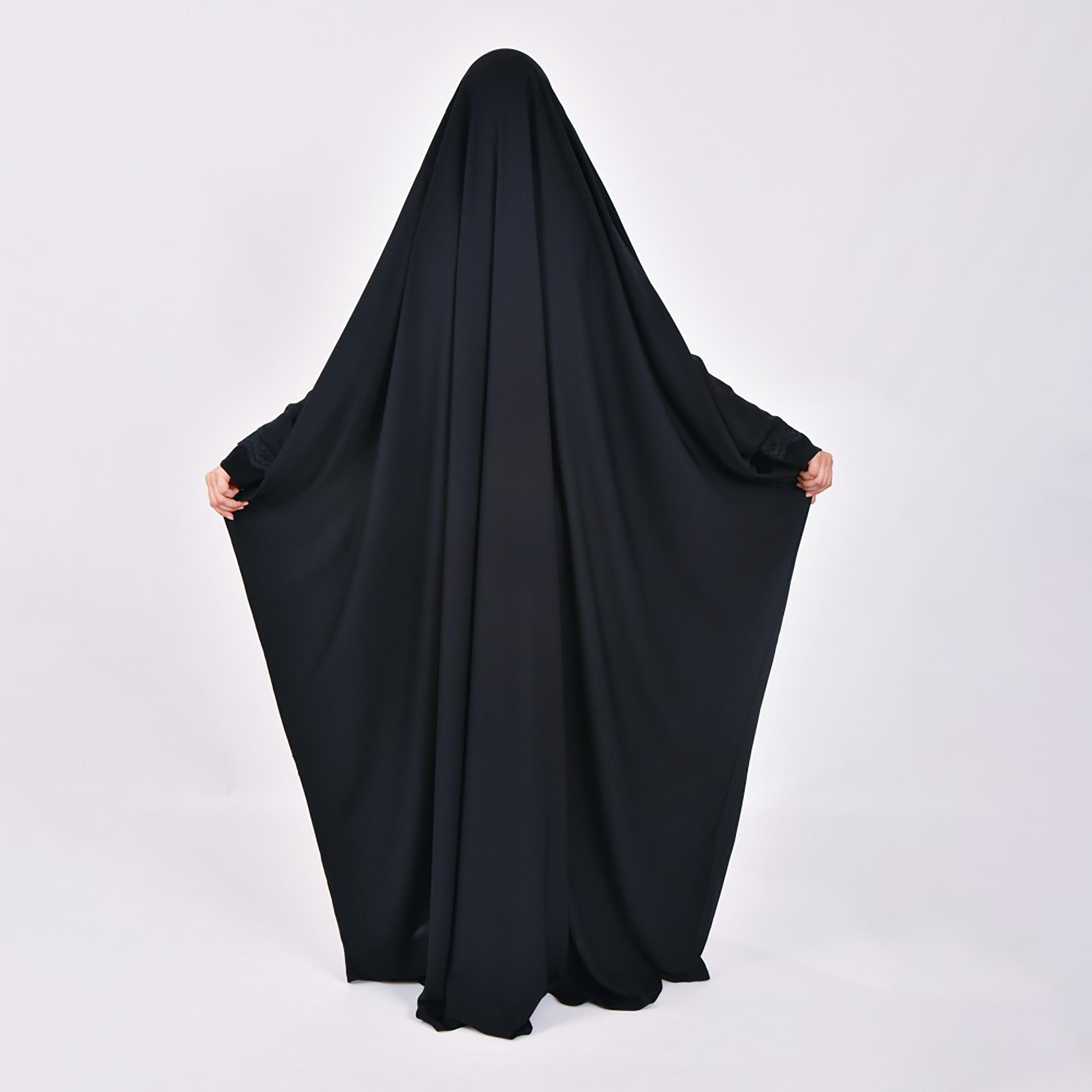 Lamha Plain Lace Detailed Sleeves Closed Head Abaya with Hijab-women-arabicclothing-abayas-image-4