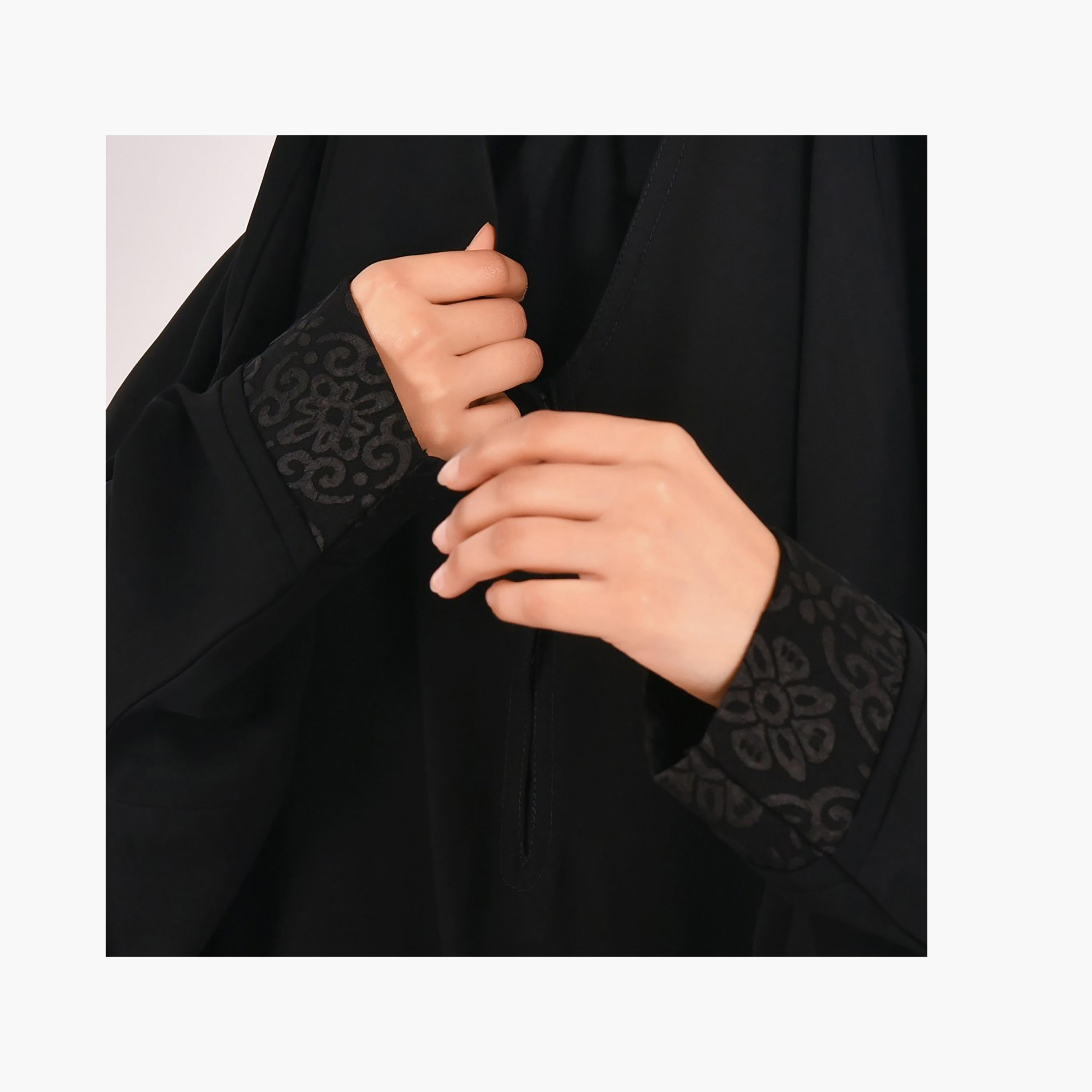 Lamha Plain Lace Detailed Sleeves Closed Head Abaya with Hijab-women-arabicclothing-abayas-image-3