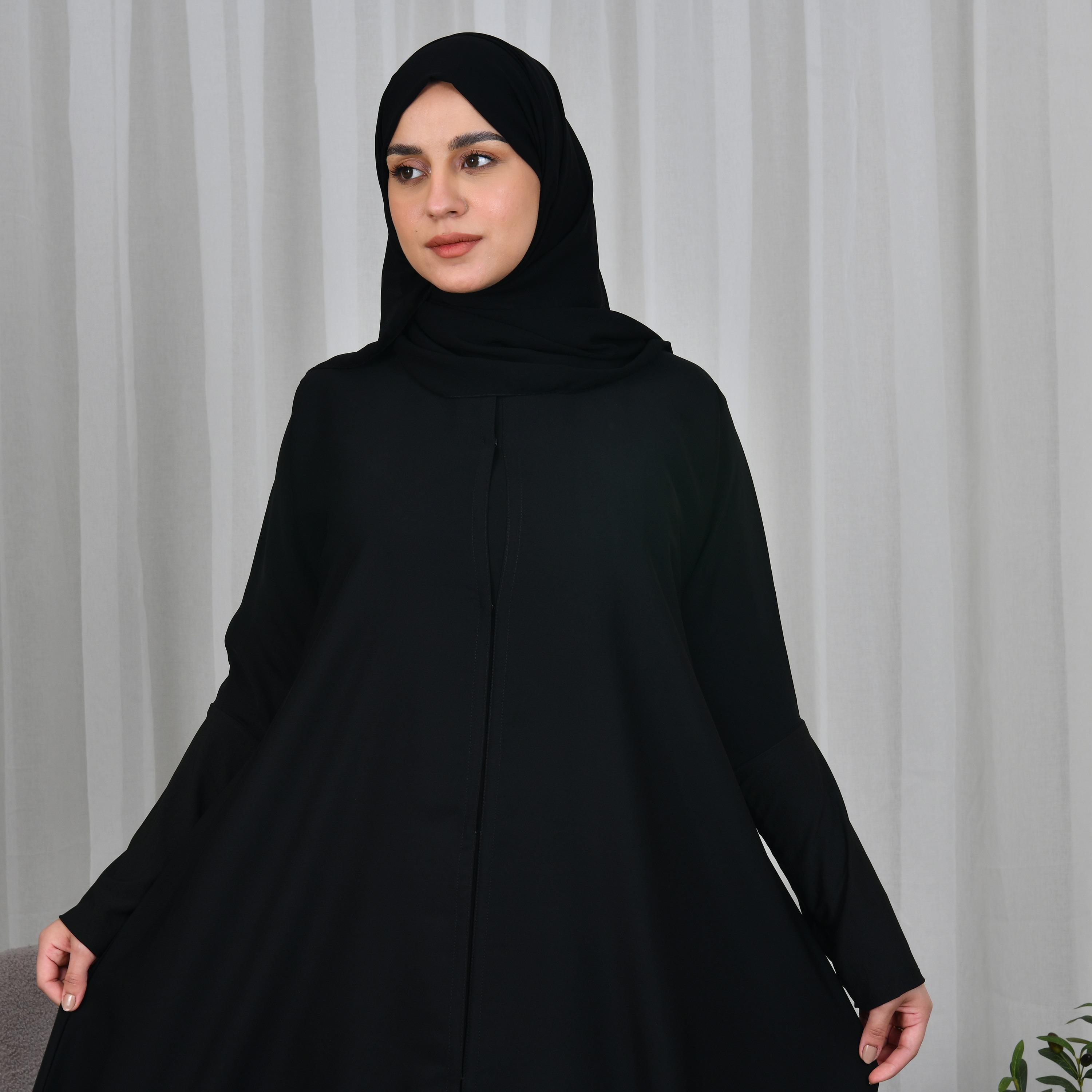 Lamha Black Crepe Women Abaya with Hijab-women-arabicclothing-prayerclothing-image-2