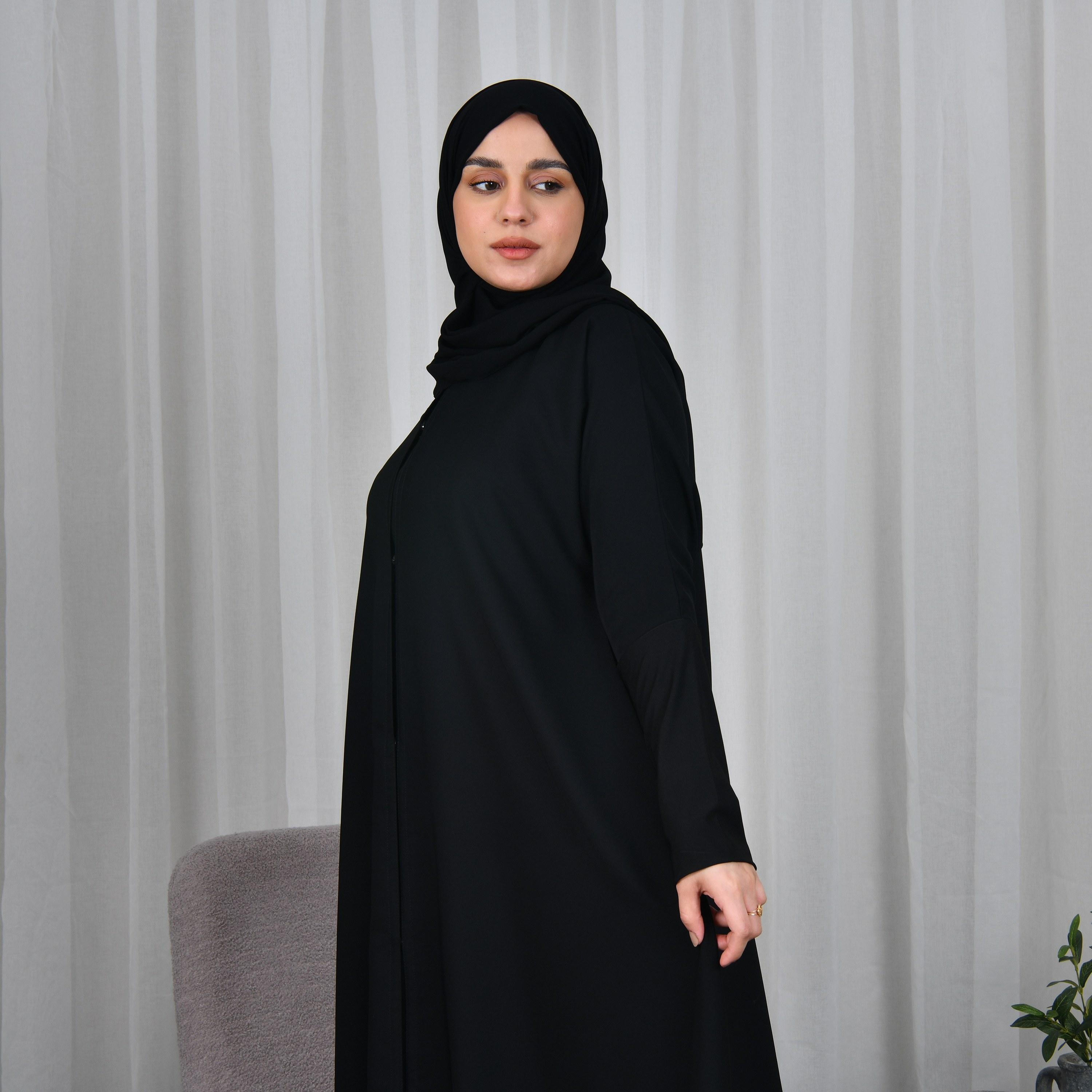 Lamha Black Crepe Women Abaya with Hijab-women-arabicclothing-prayerclothing-image-3