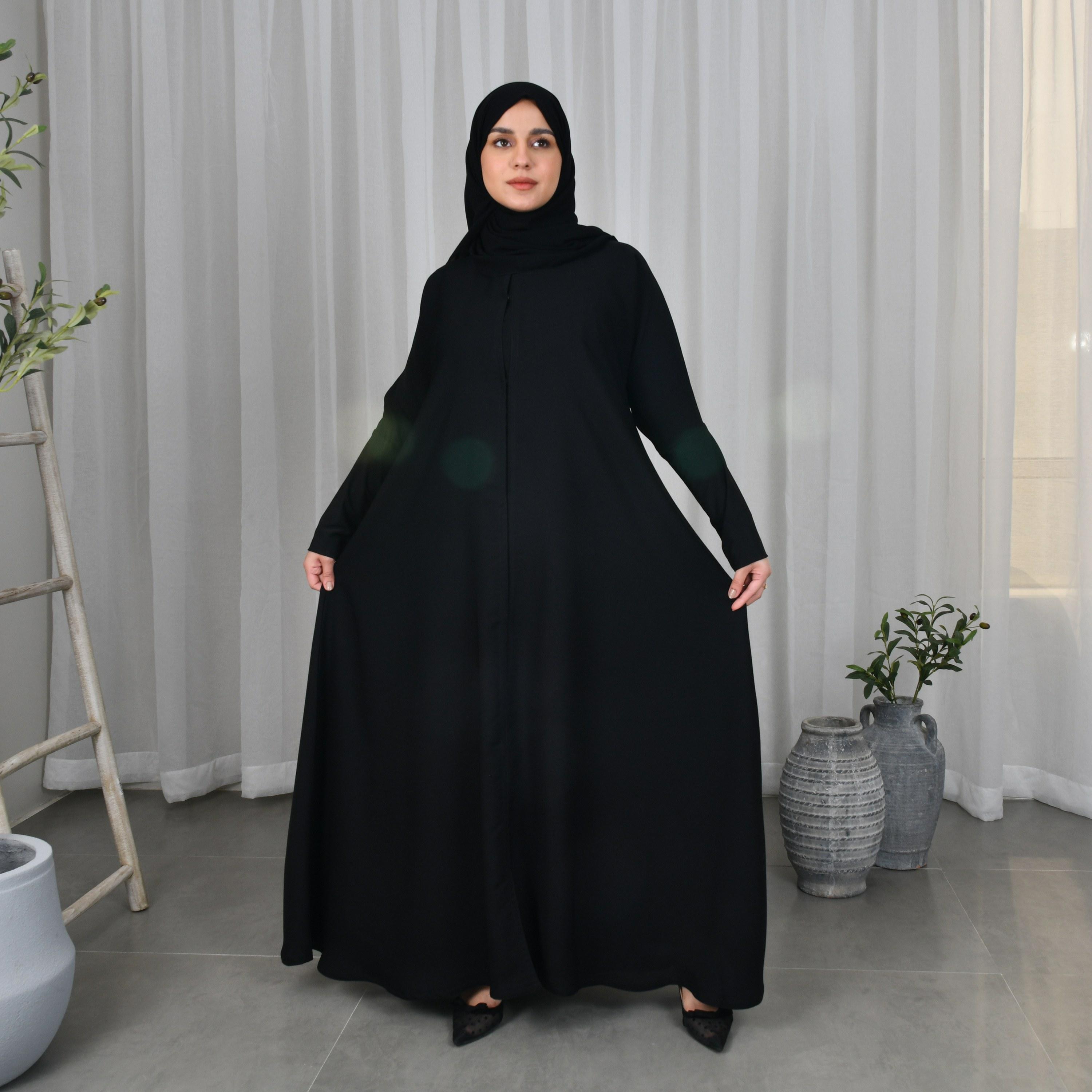 Lamha Black Crepe Women Abaya with Hijab-women-arabicclothing-prayerclothing-image-4