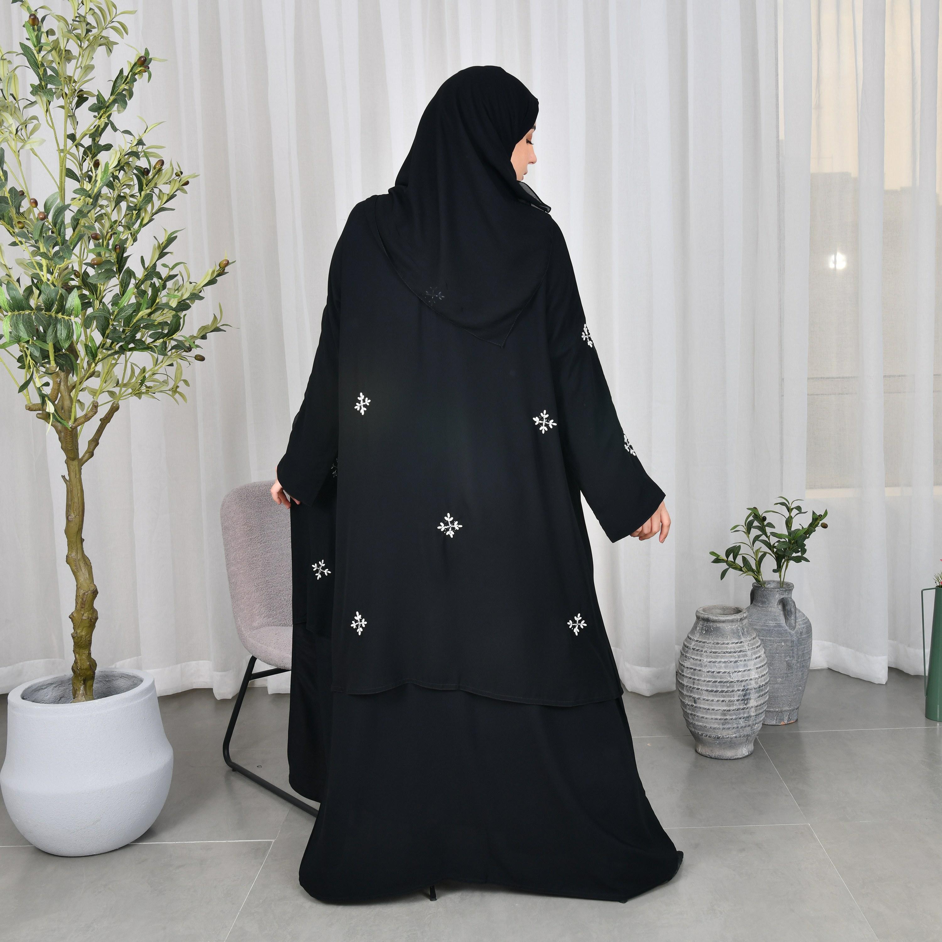 Lamha Black Embroidered Crepe Women Abaya with Hijab-women-arabicclothing-abayas-image-4