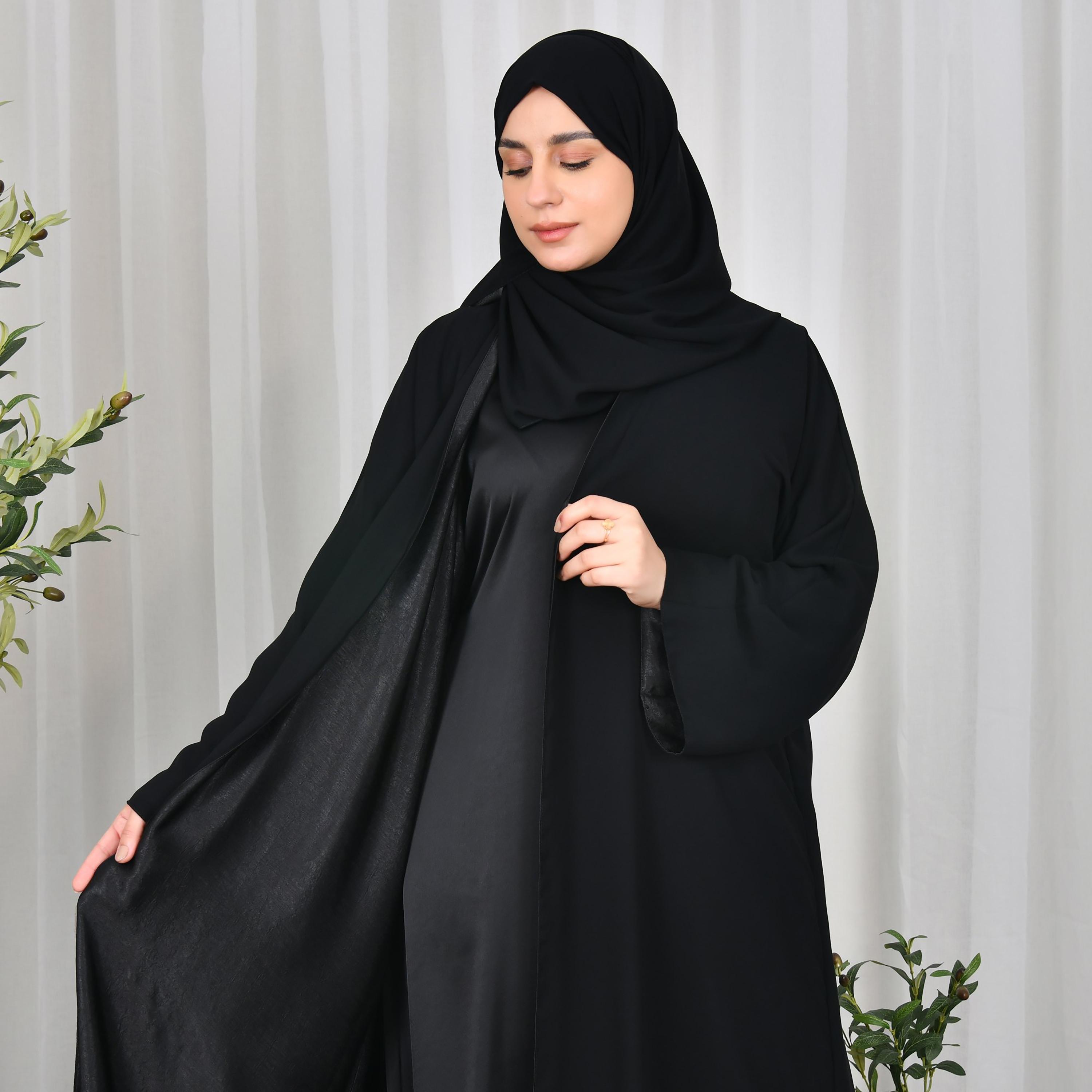 Hawraa Black Crepe Abaya with Hijab-women-arabicclothing-abayas-image-2