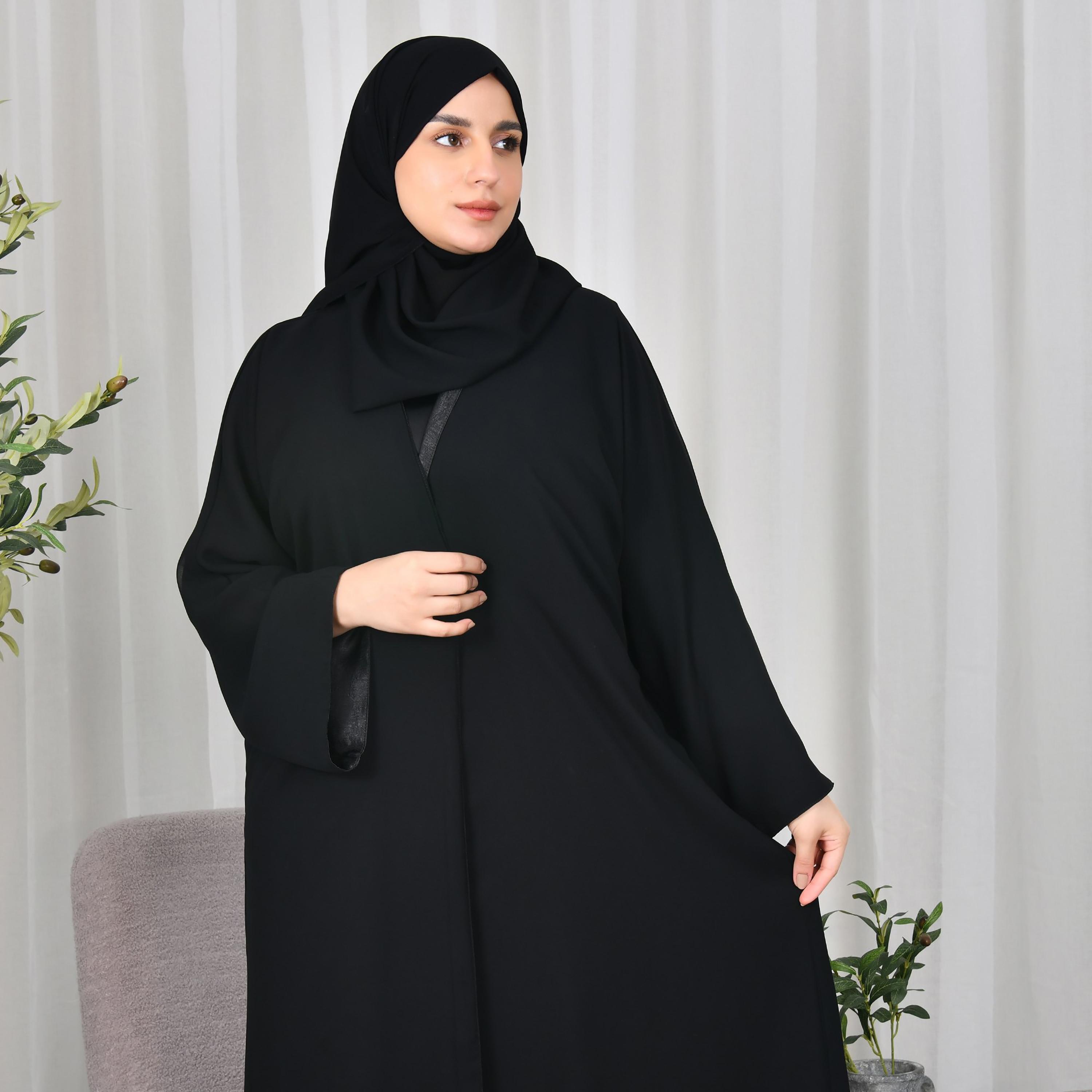 Hawraa Black Crepe Abaya with Hijab-women-arabicclothing-abayas-image-3