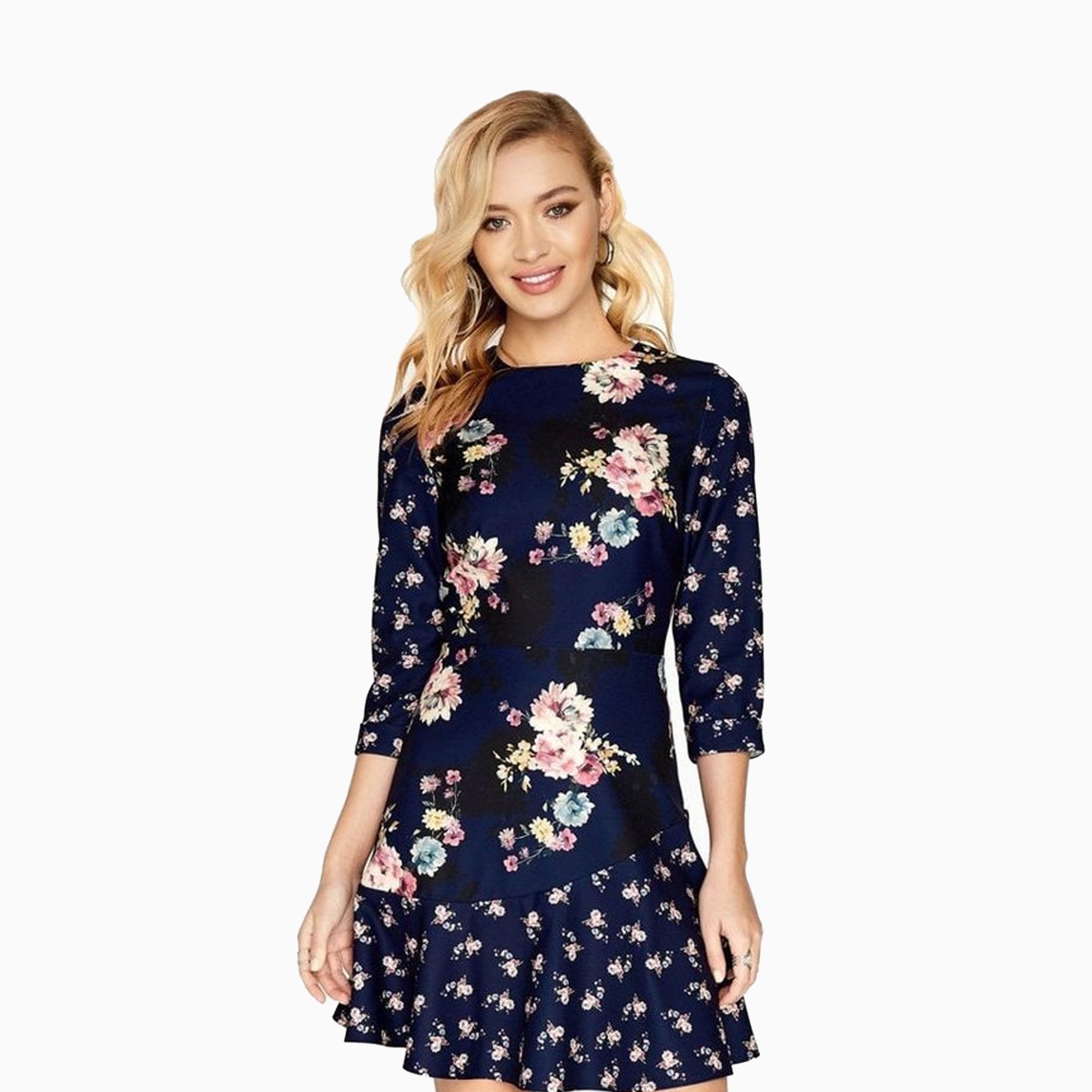 Buy Women s Little Mistress Floral Round Neck Skater Mini Dress Online Centrepoint UAE