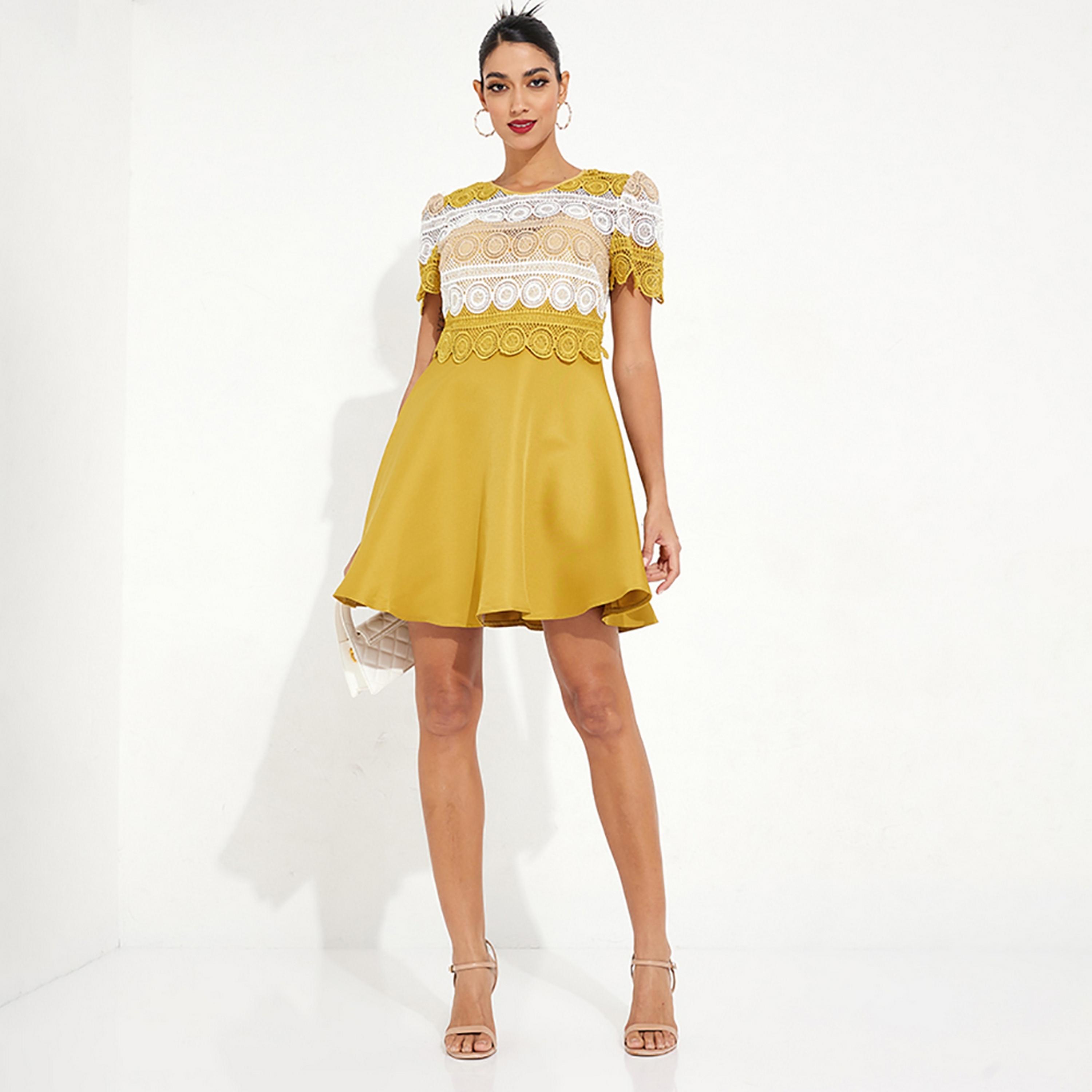 Little Mistress Multicolour Crochet Flared Mini Women's Dress-women-clothing-dresses-image-1