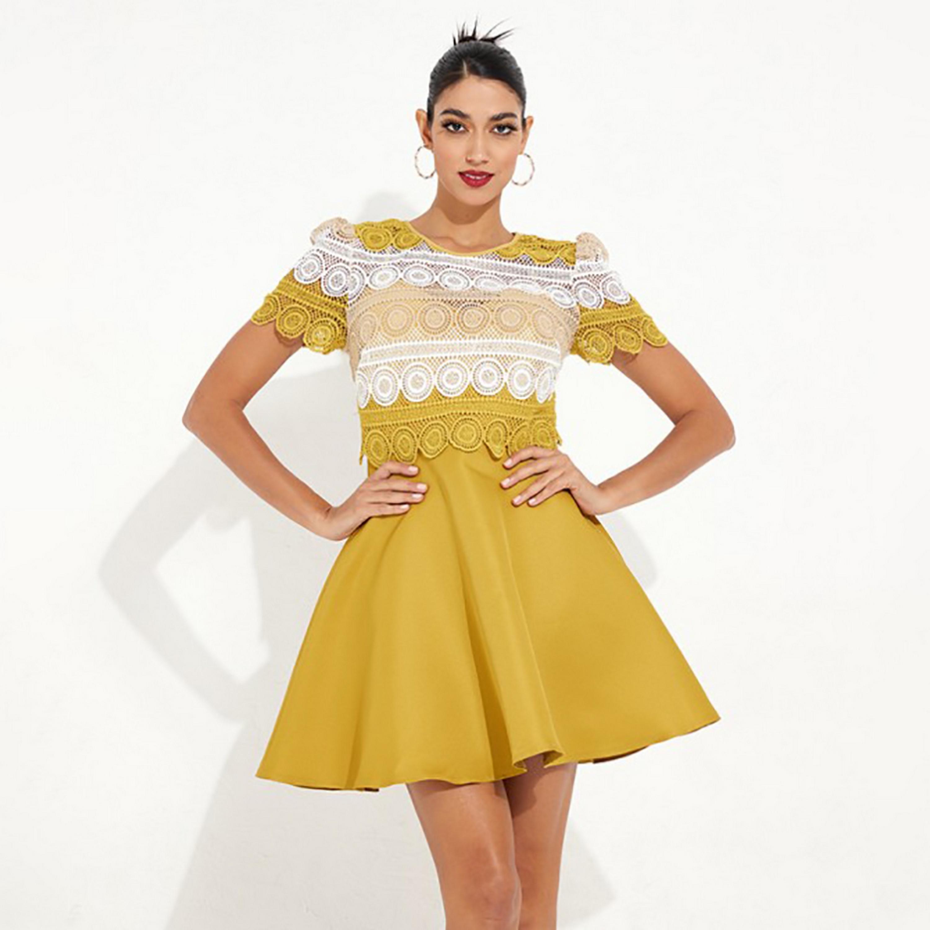 Little Mistress Multicolour Crochet Flared Mini Women's Dress-women-clothing-dresses-image-3