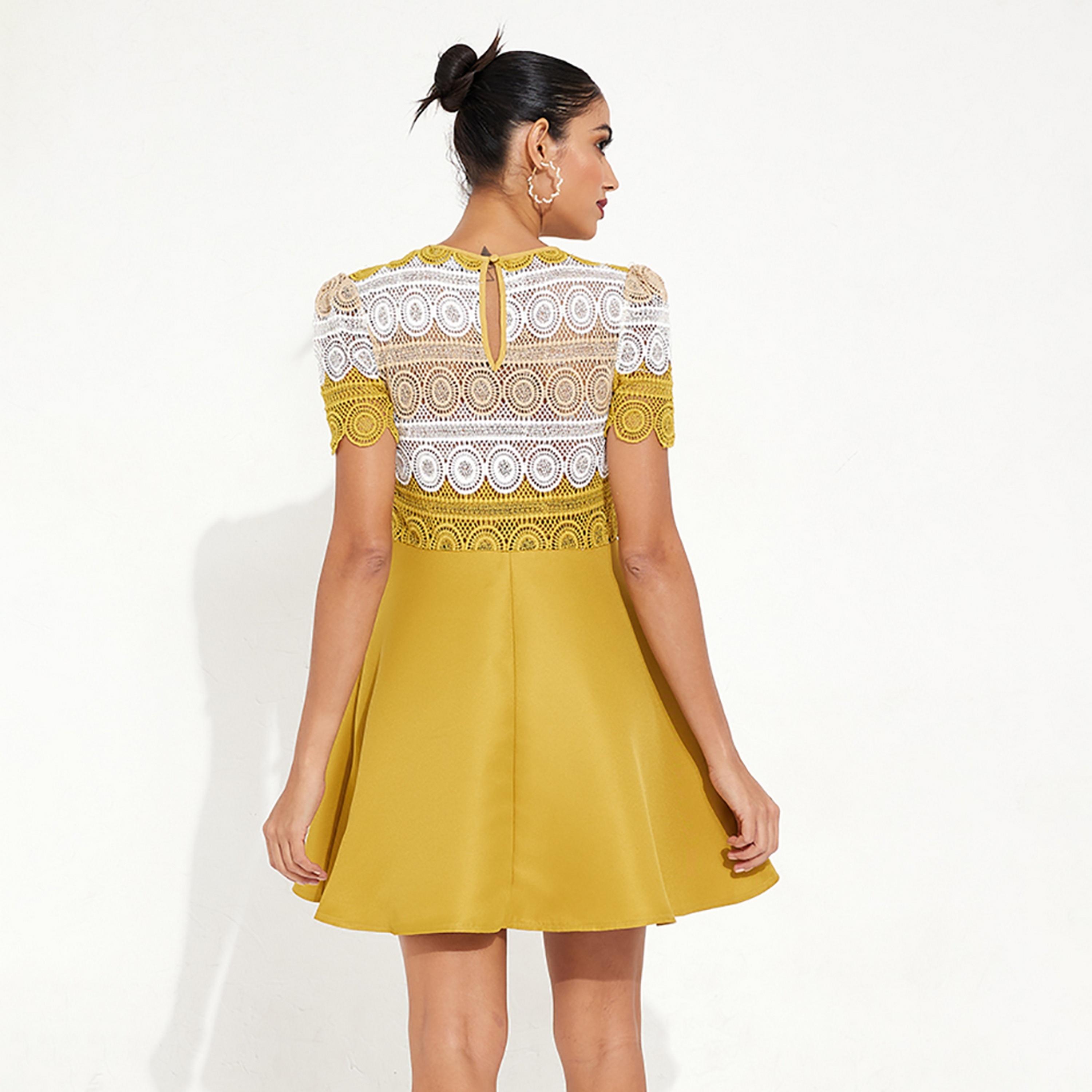 Little Mistress Multicolour Crochet Flared Mini Women's Dress-women-clothing-dresses-image-4