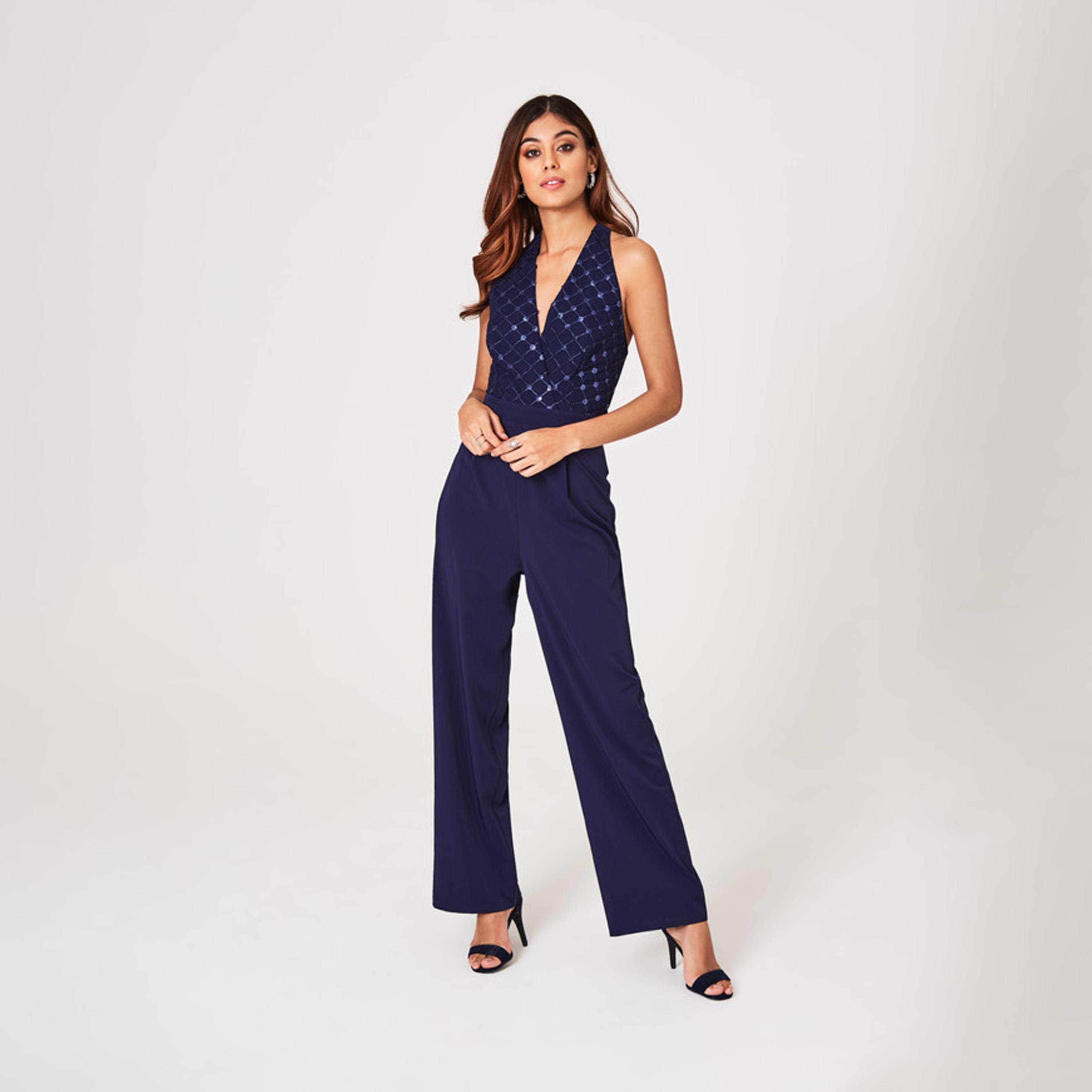 Little Mistress Sequins V-neck Sleeveless Jumpsuit-women-clothing-jumpsuits-image-1