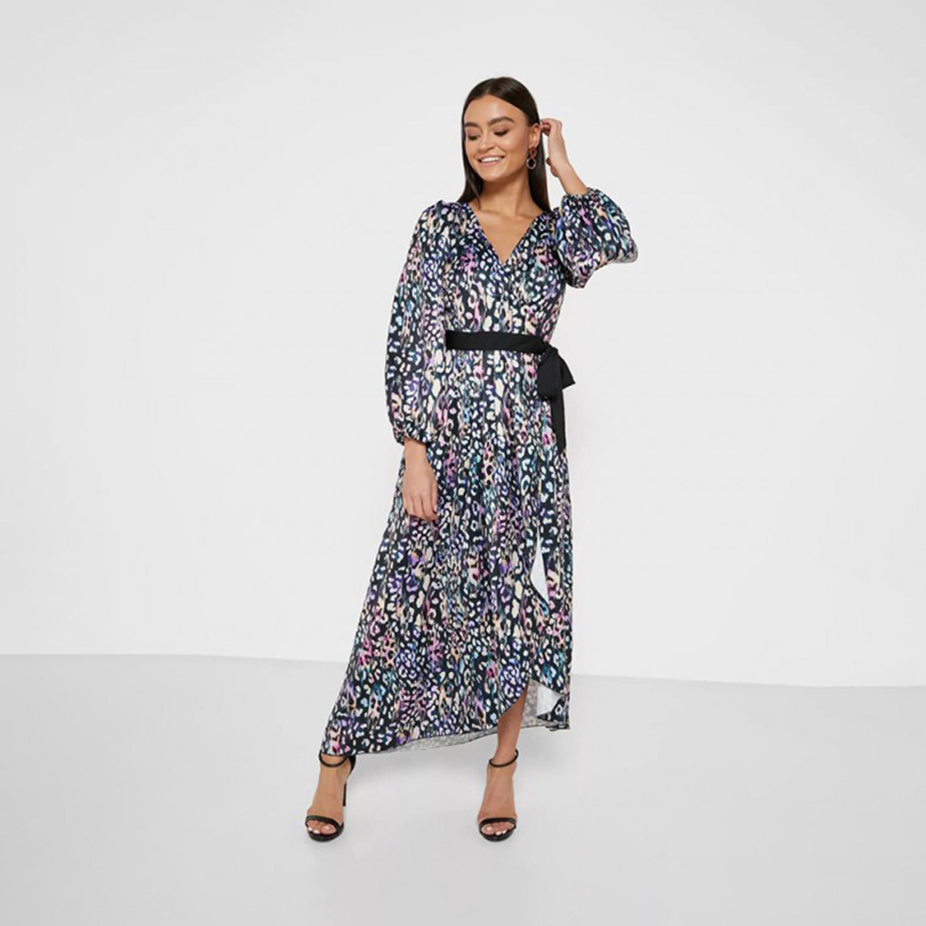 Little Mistress Multicolour Wrap Maxi Dress in Satin-women-clothing-dresses-image-1