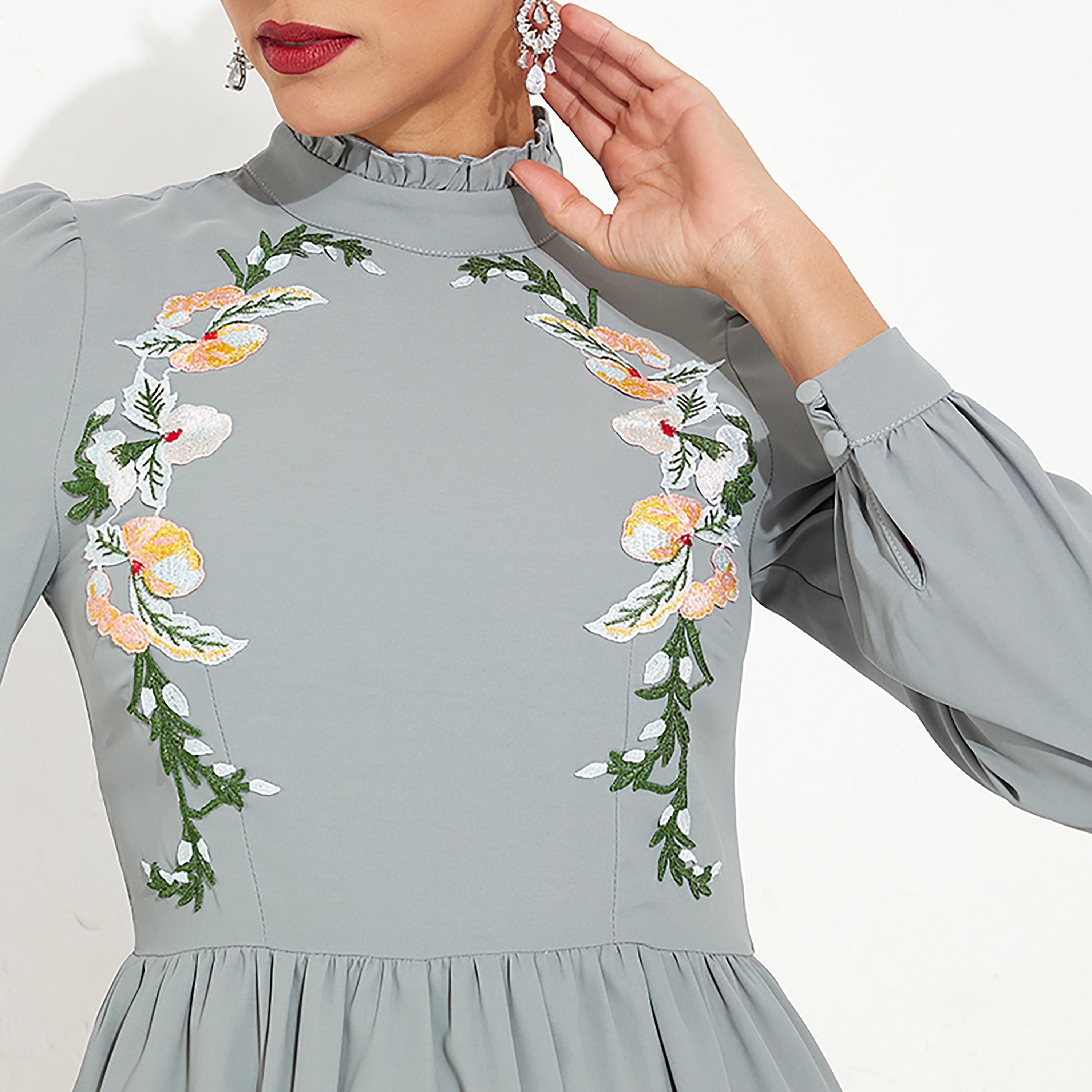 Little Mistress Green Embroidered Fit and Flared Midi Women's Dress-women-clothing-dresses-image-2