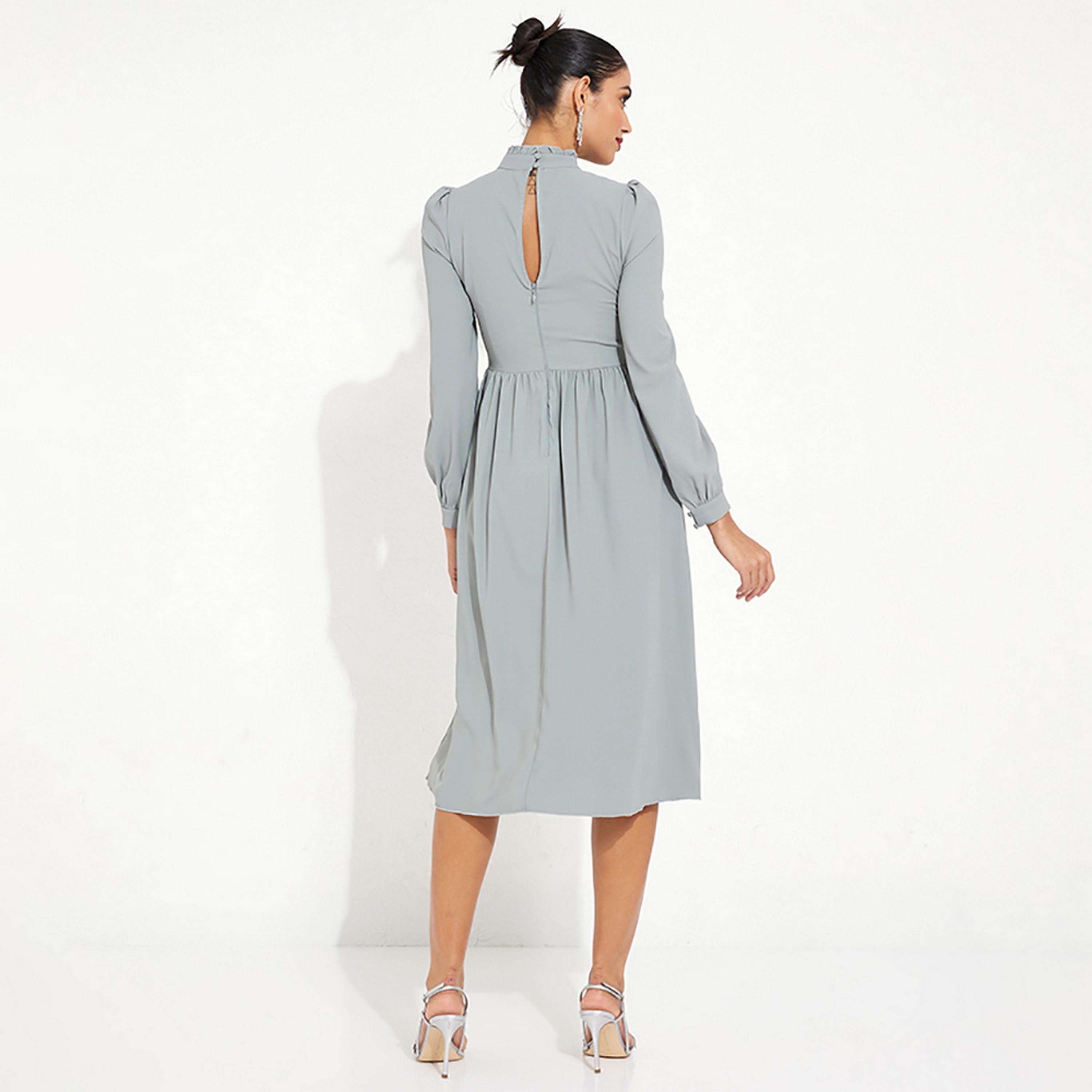 Little Mistress Green Embroidered Fit and Flared Midi Women's Dress-women-clothing-dresses-image-4