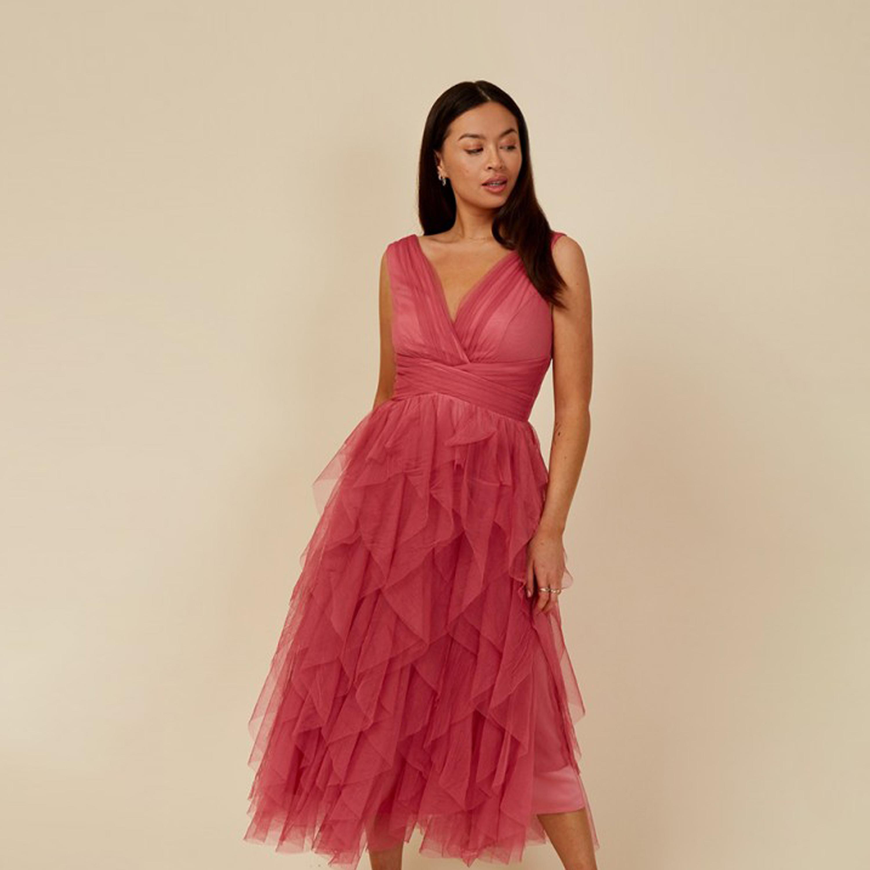 Little Mistress Pink Net Frill Midi Dress-women-clothing-dresses-image-1