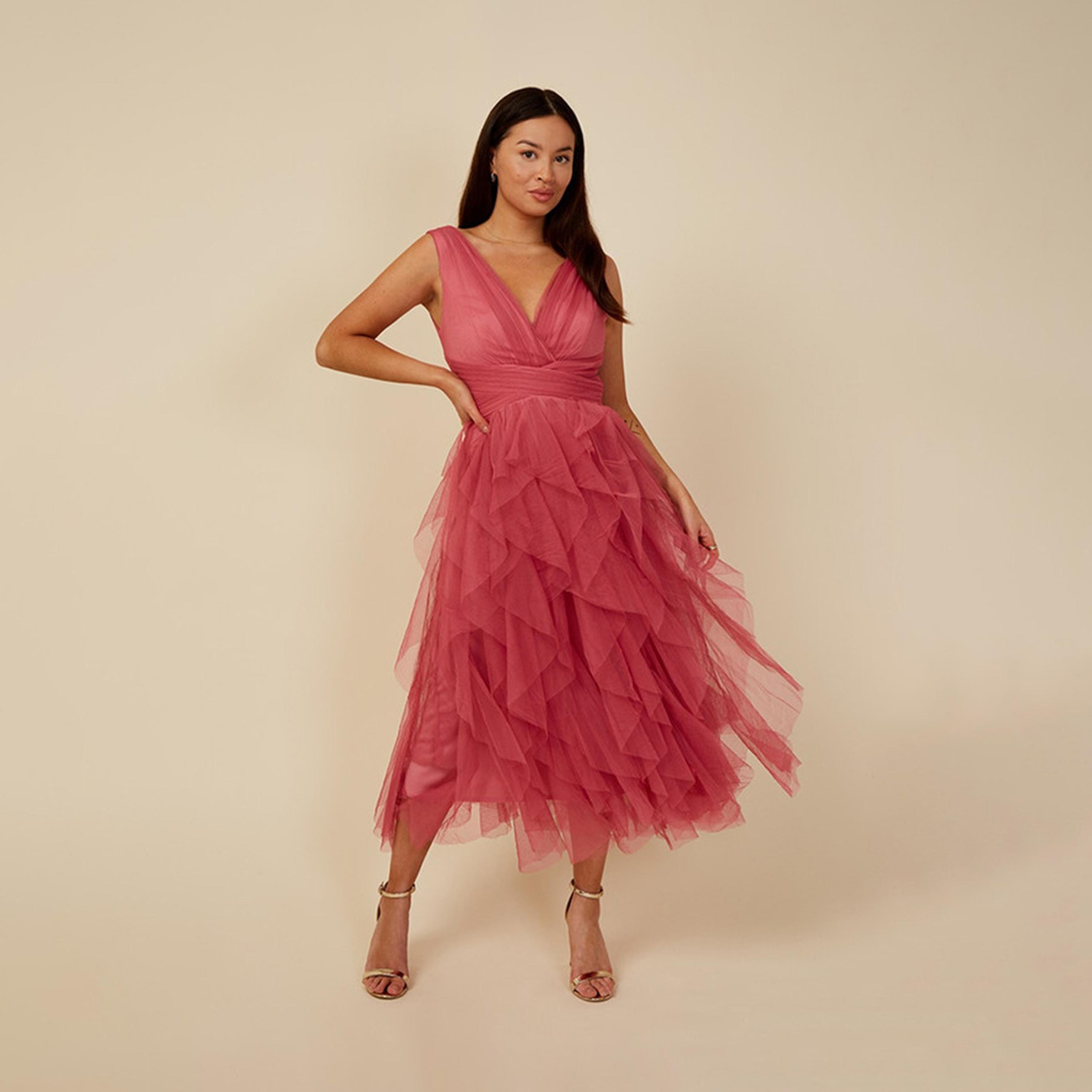 Little Mistress Pink Net Frill Midi Dress-women-clothing-dresses-image-2