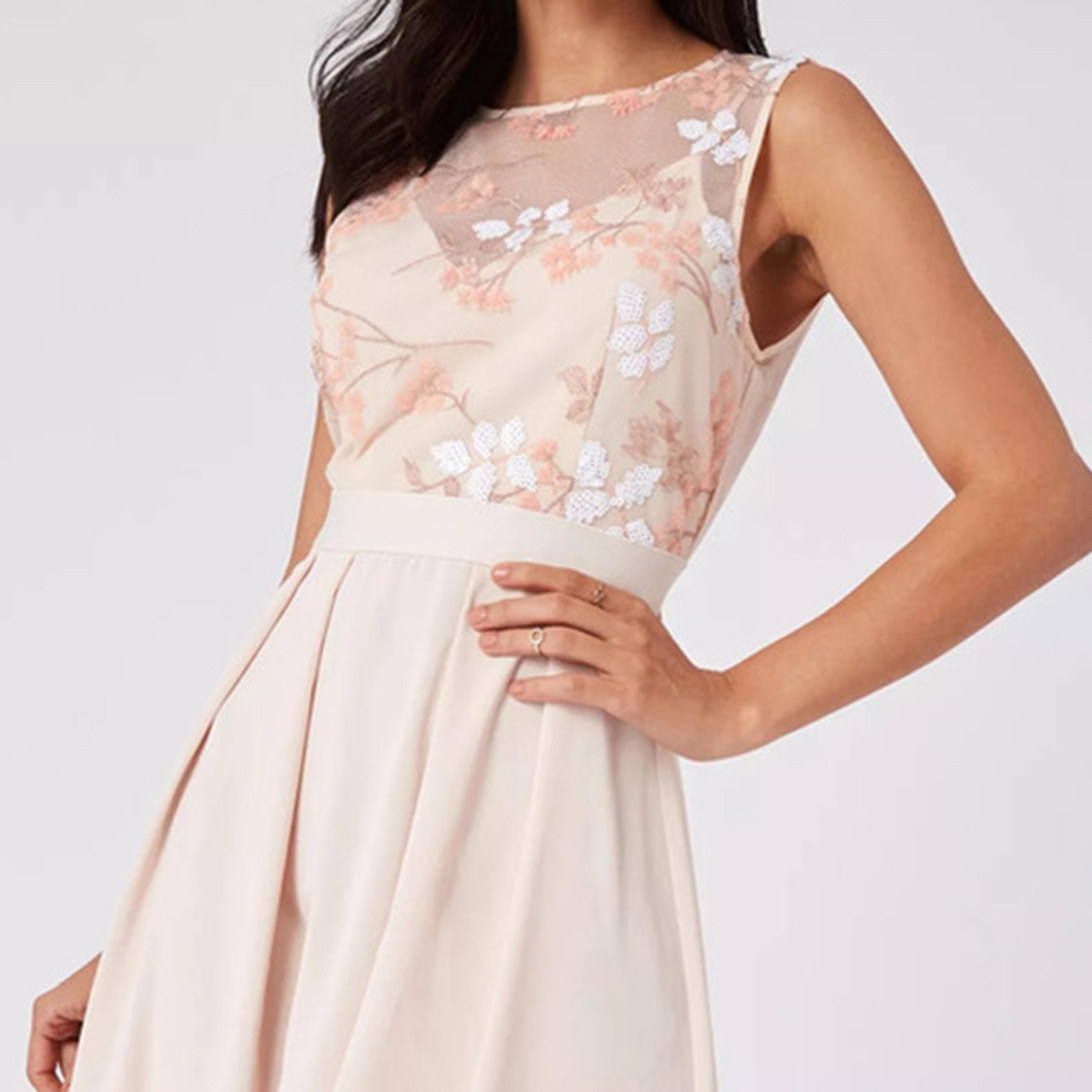 Little Mistress Nude Embroidered Fit and Flared Knee Length Women's Dress-women-clothing-dresses-image-2