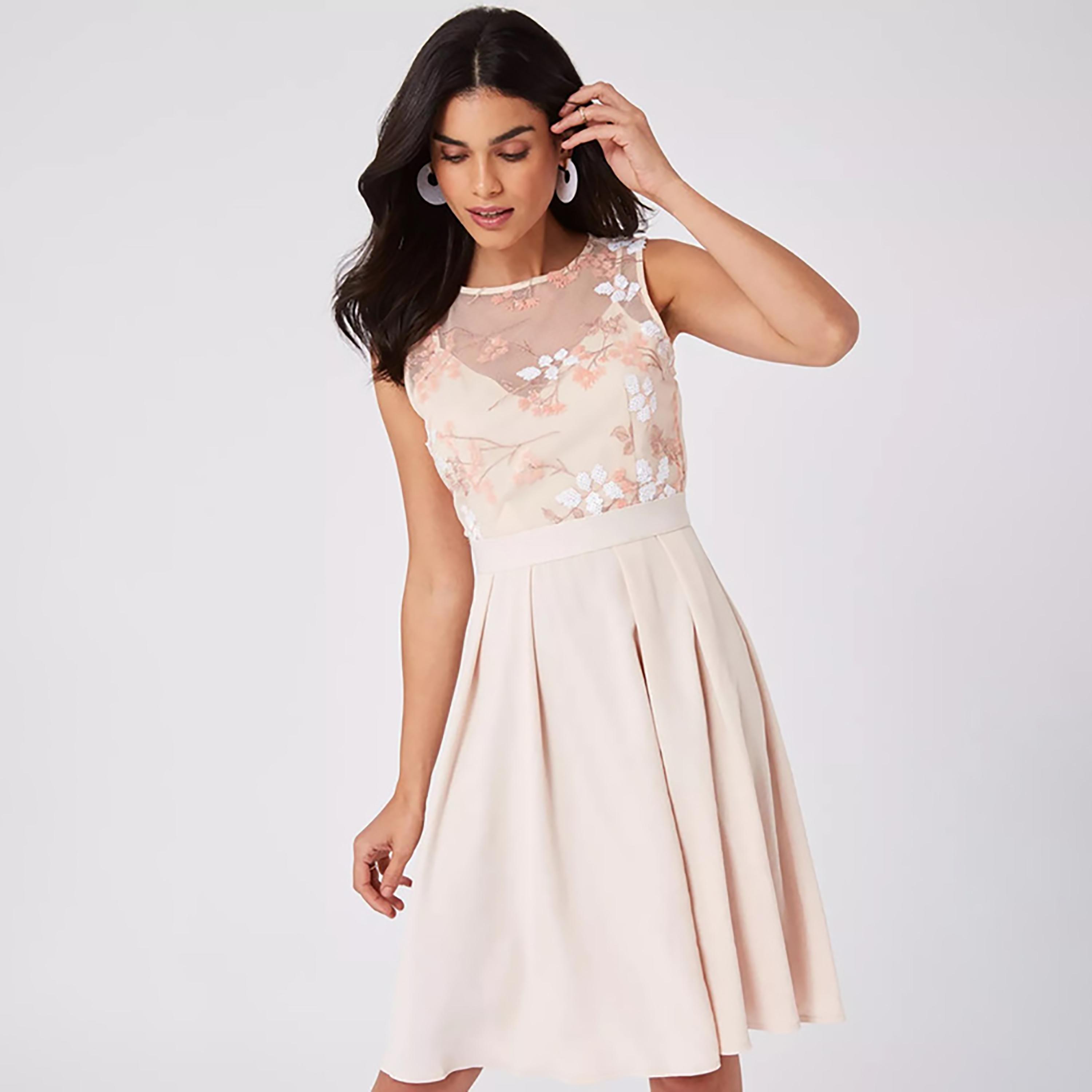 Little Mistress Nude Embroidered Fit and Flared Knee Length Women's Dress-women-clothing-dresses-image-3