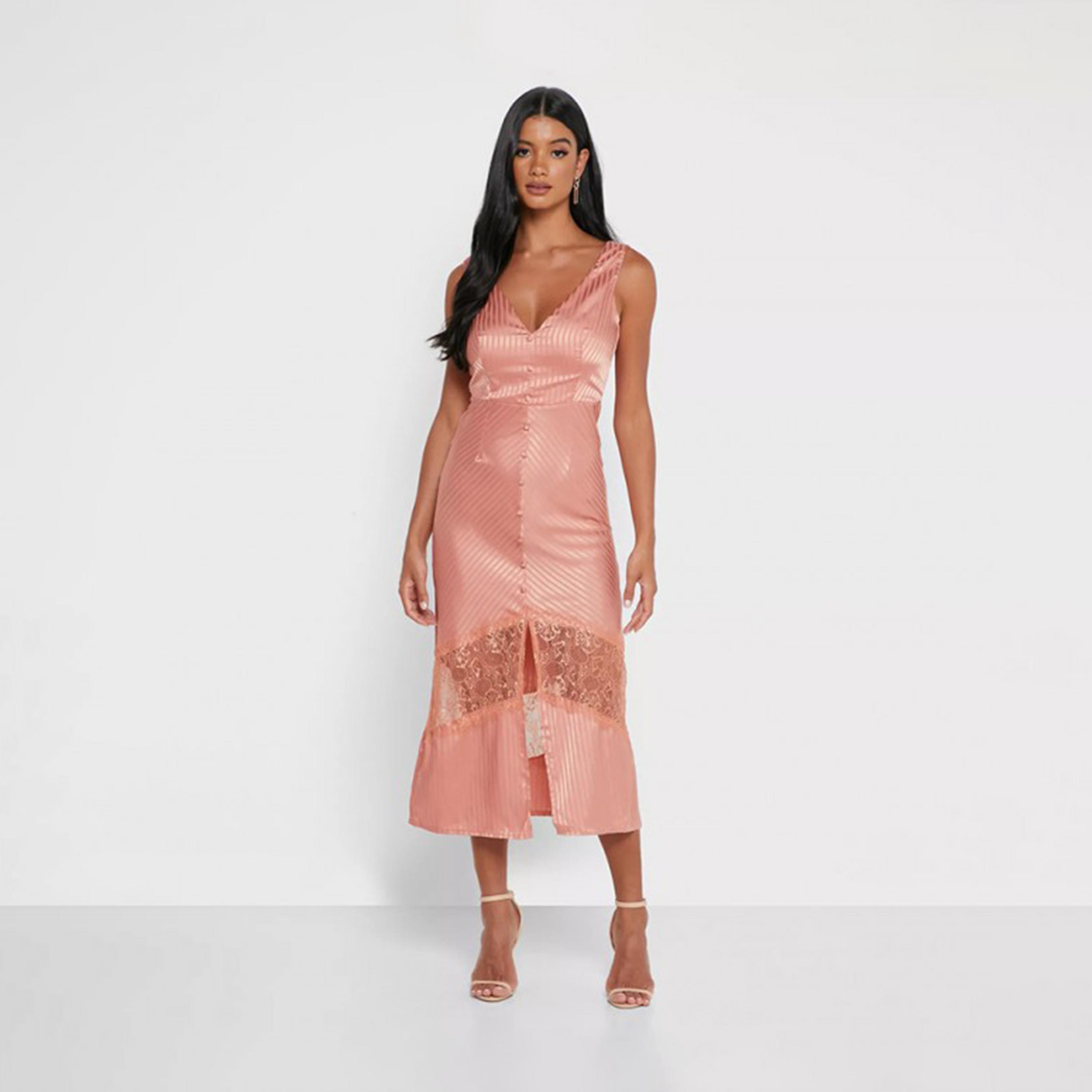 Little Mistress Rose Gold Stripes Slit Midi Dress-women-clothing-dresses-image-1