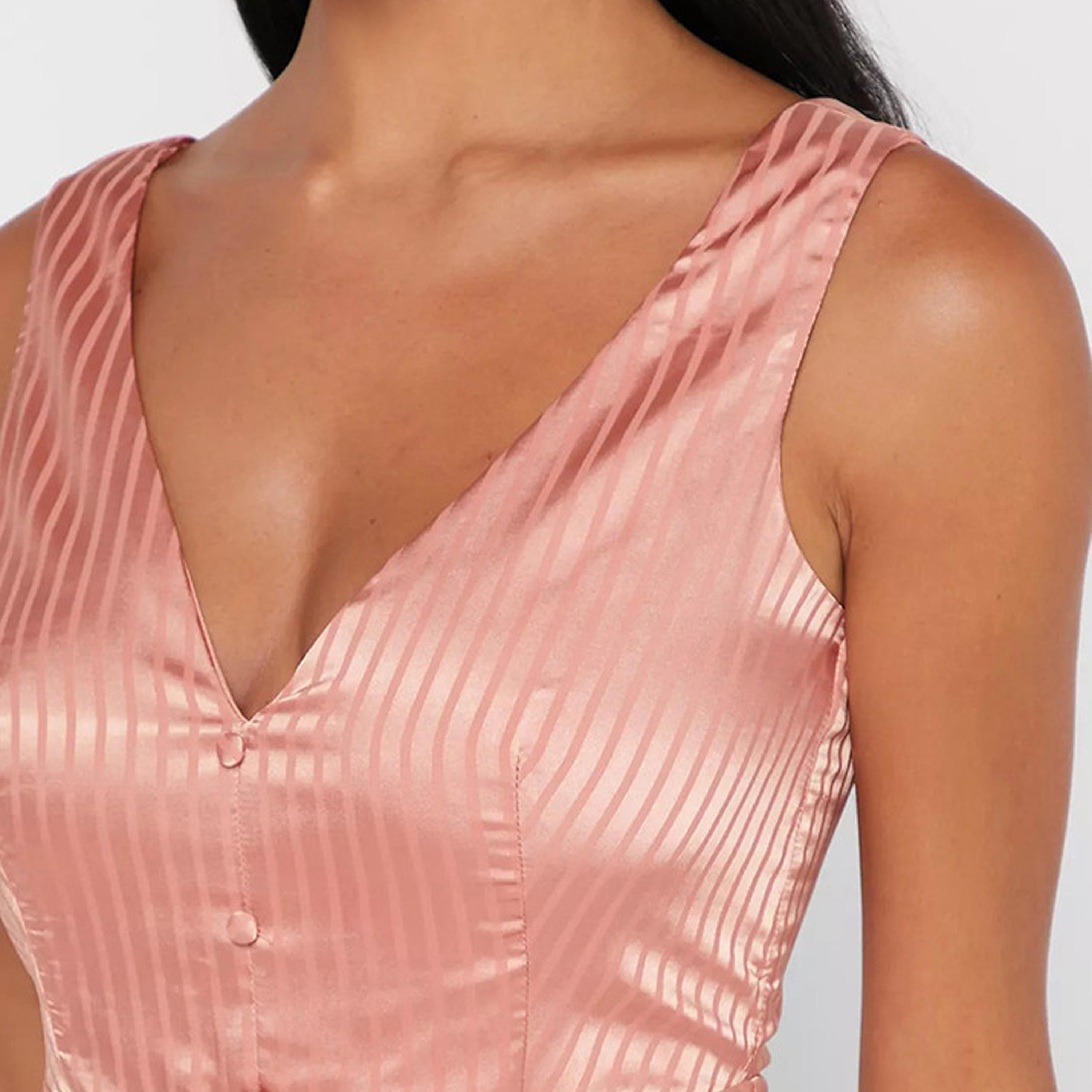 فستان ميدي بفتحة بخطوط ذهبية وردية من ليتل ميستريس -women-clothing-dresses-image-2