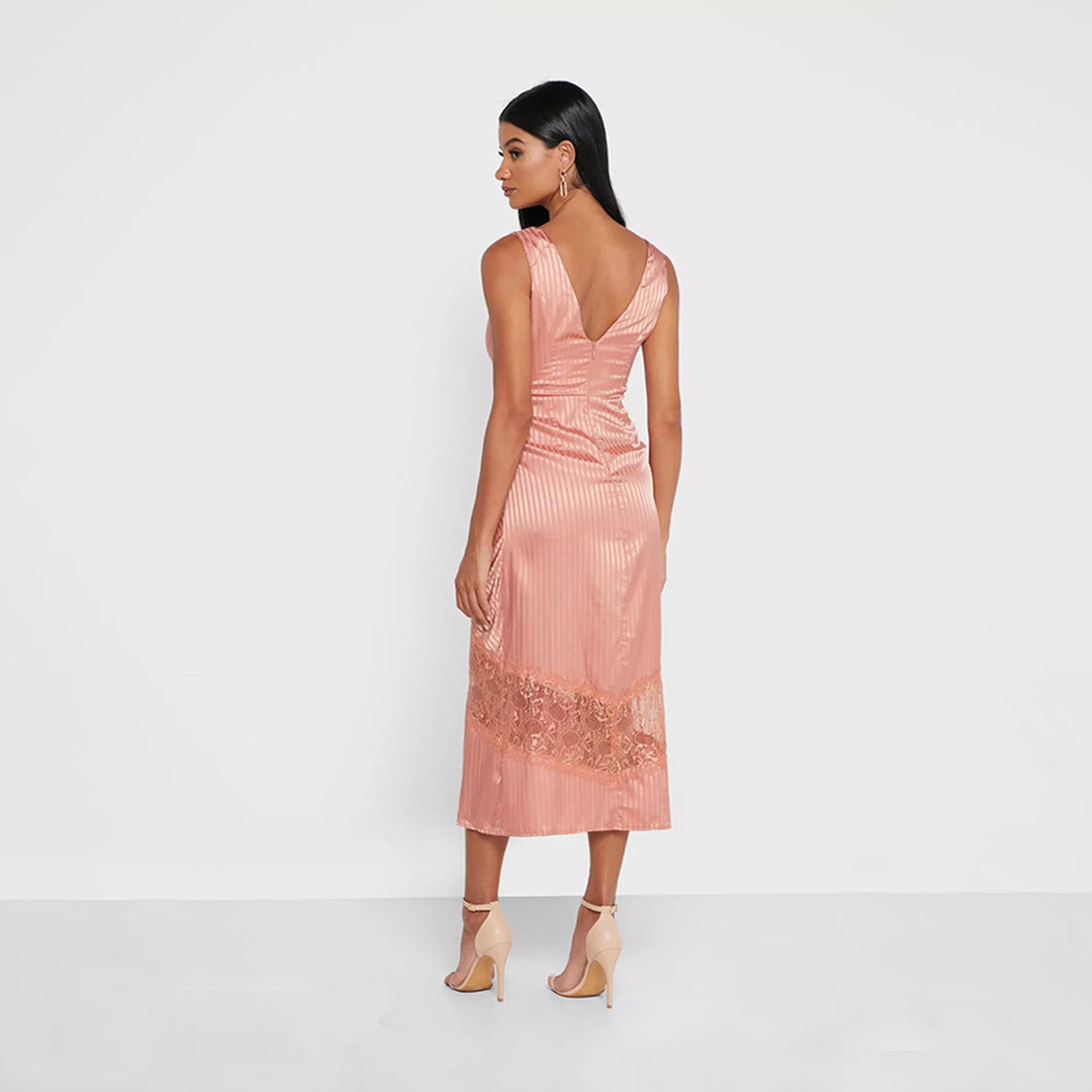 Little Mistress Rose Gold Stripes Slit Midi Dress-women-clothing-dresses-image-3