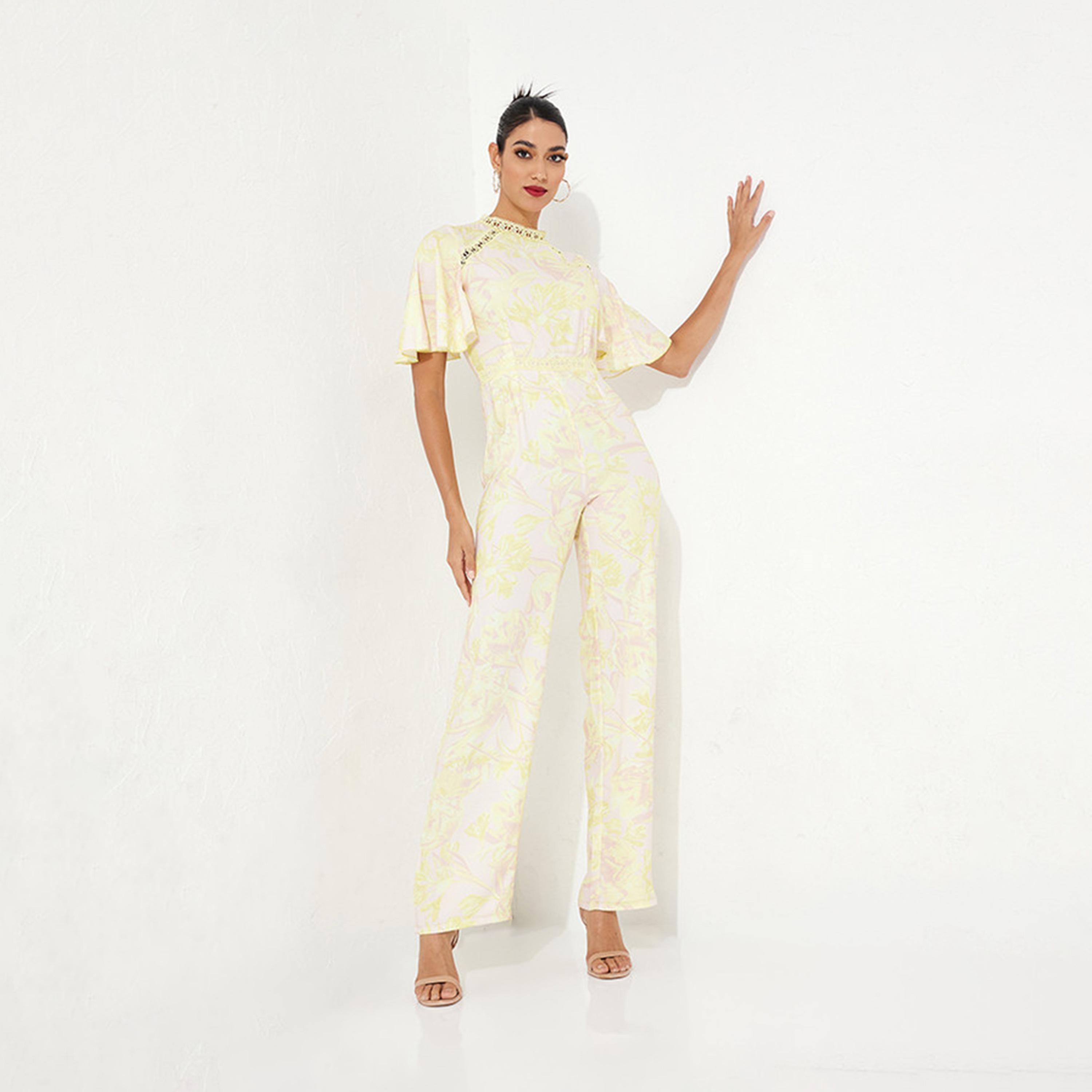 Little Mistress Floral High Neck Jumpsuit with Short Sleeves-women-clothing-jumpsuits-image-2
