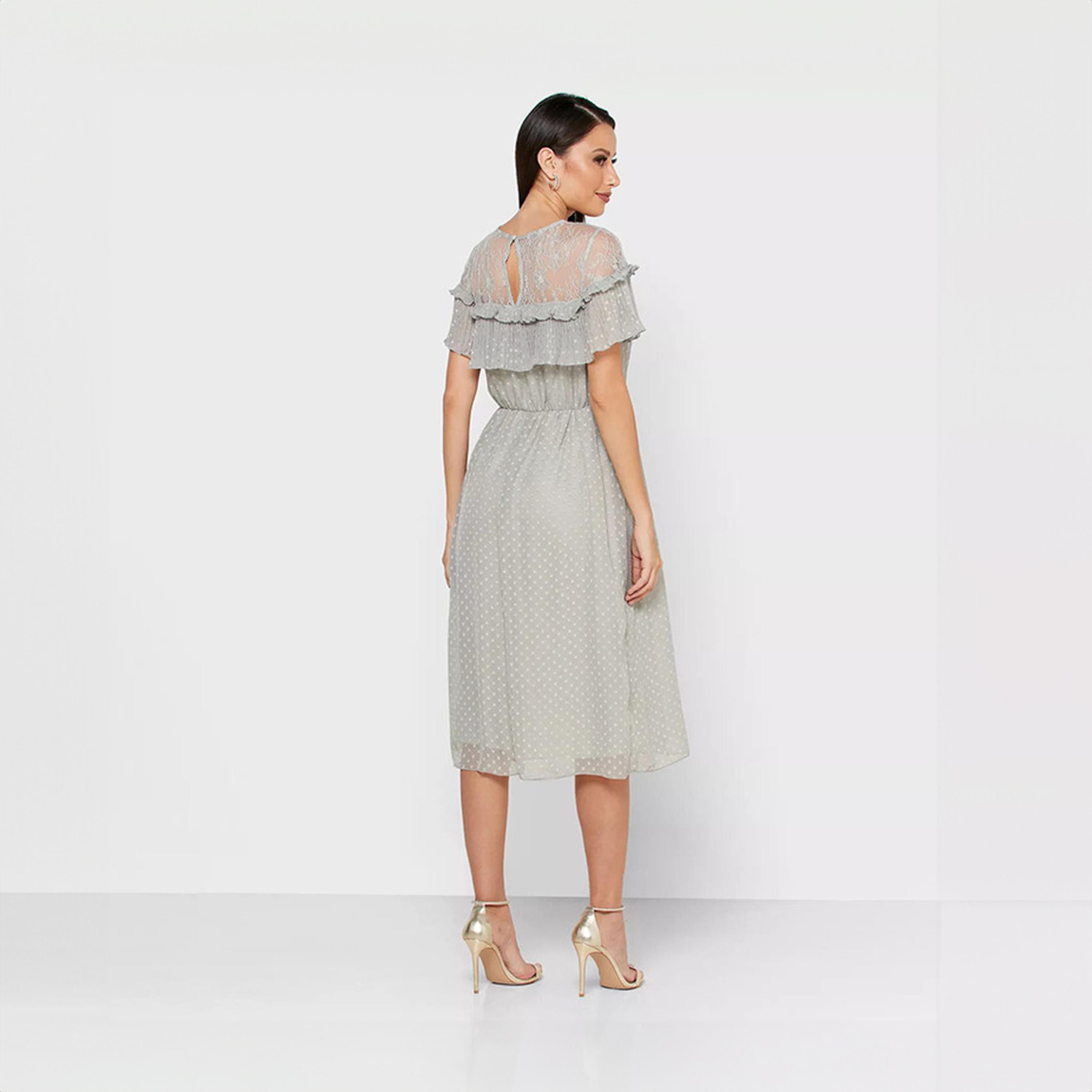 Little Mistress Lace Round Neck A-line Midi Dress with Short Sleeves-women-clothing-dresses-image-4