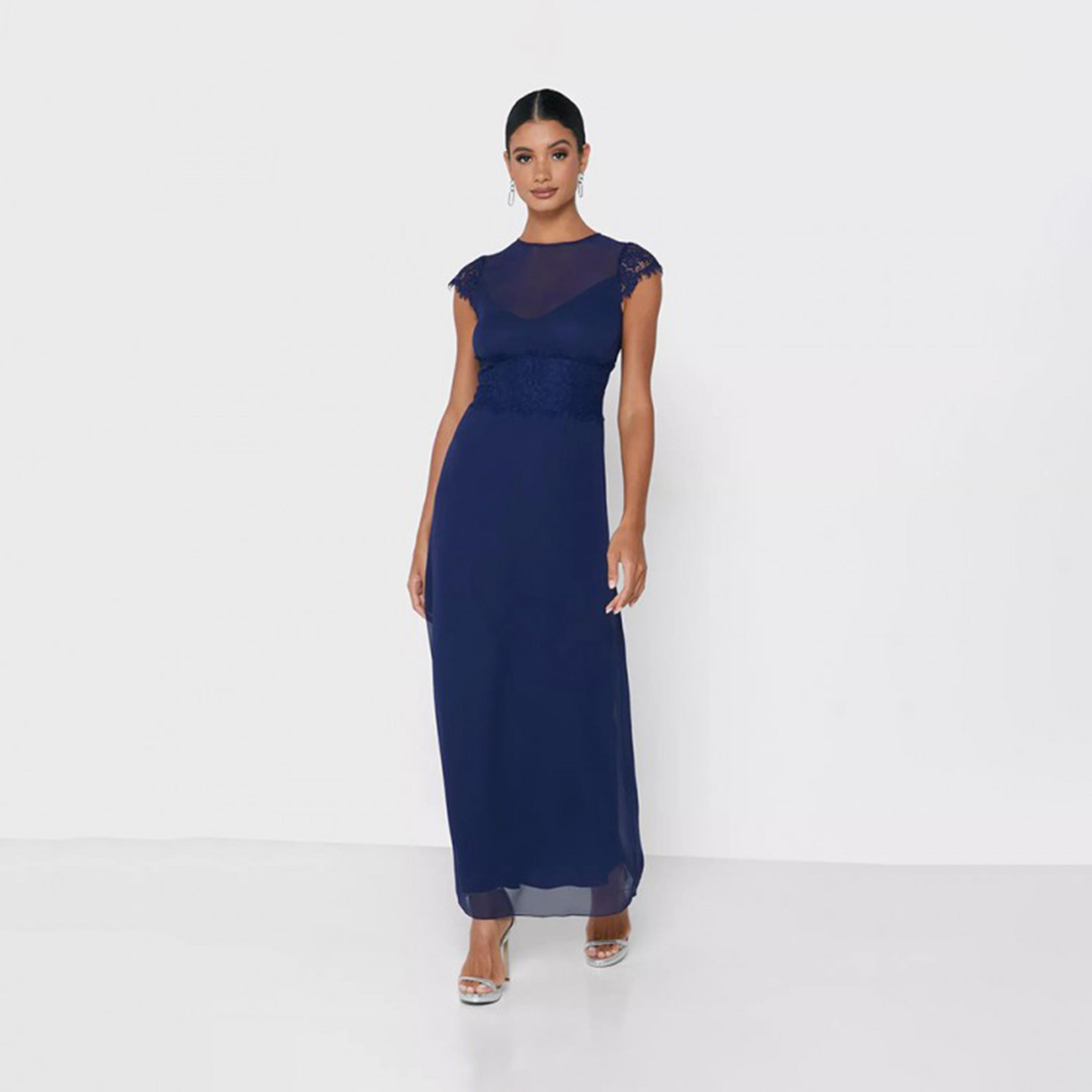 فستان ماكسي بأكمام كاب من الدانتيل باللون الأزرق الداكن من ليتل ميسترس -women-clothing-dresses-image-1