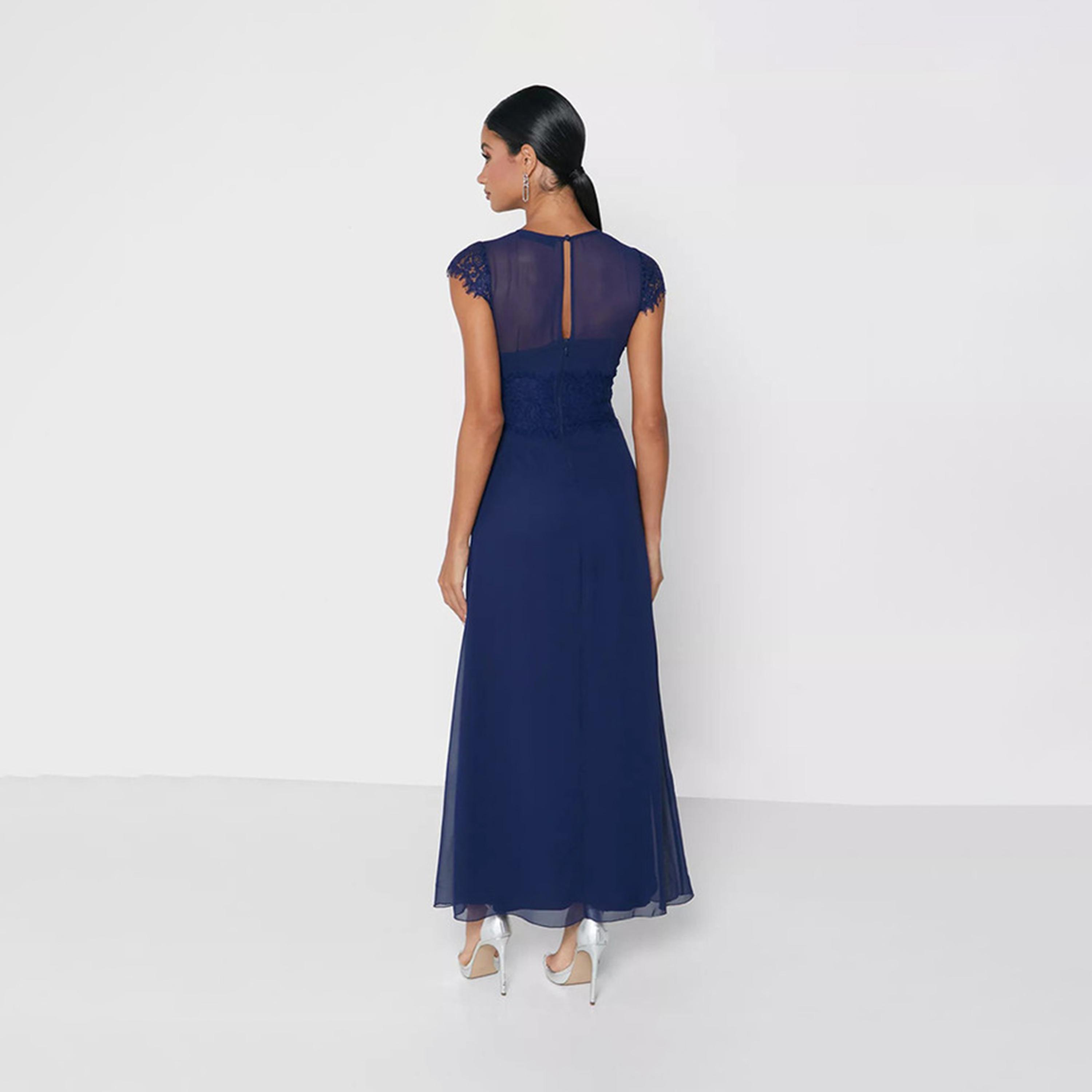 فستان ماكسي بأكمام كاب من الدانتيل باللون الأزرق الداكن من ليتل ميسترس -women-clothing-dresses-image-3