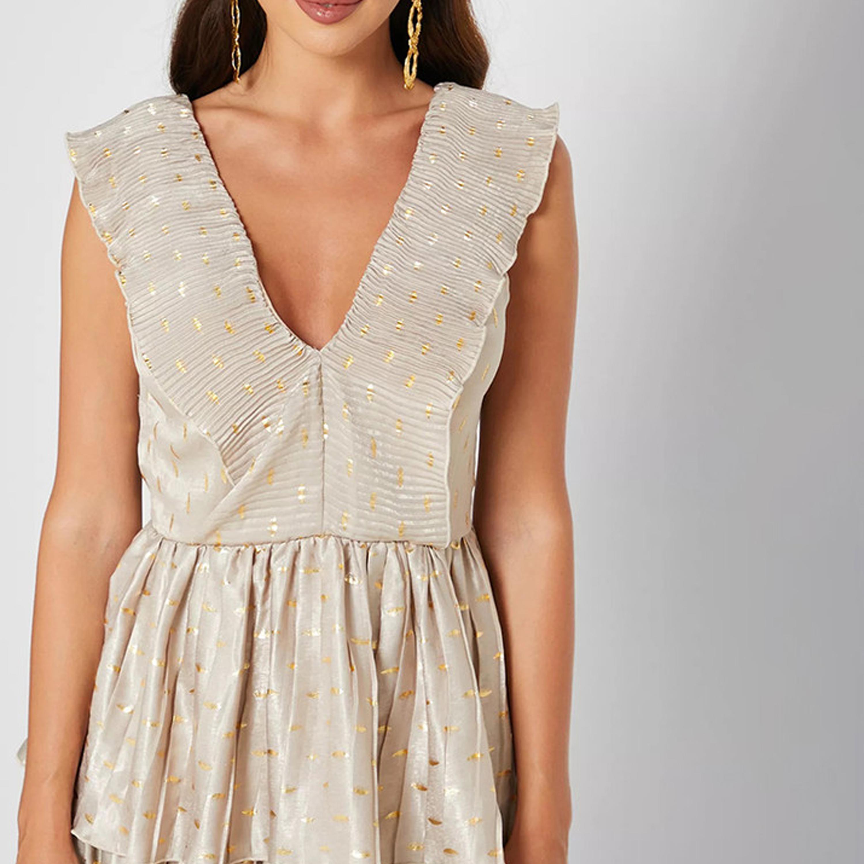 Little Mistress Ruffle V-neck Tiered Midi Dress-women-clothing-dresses-image-2