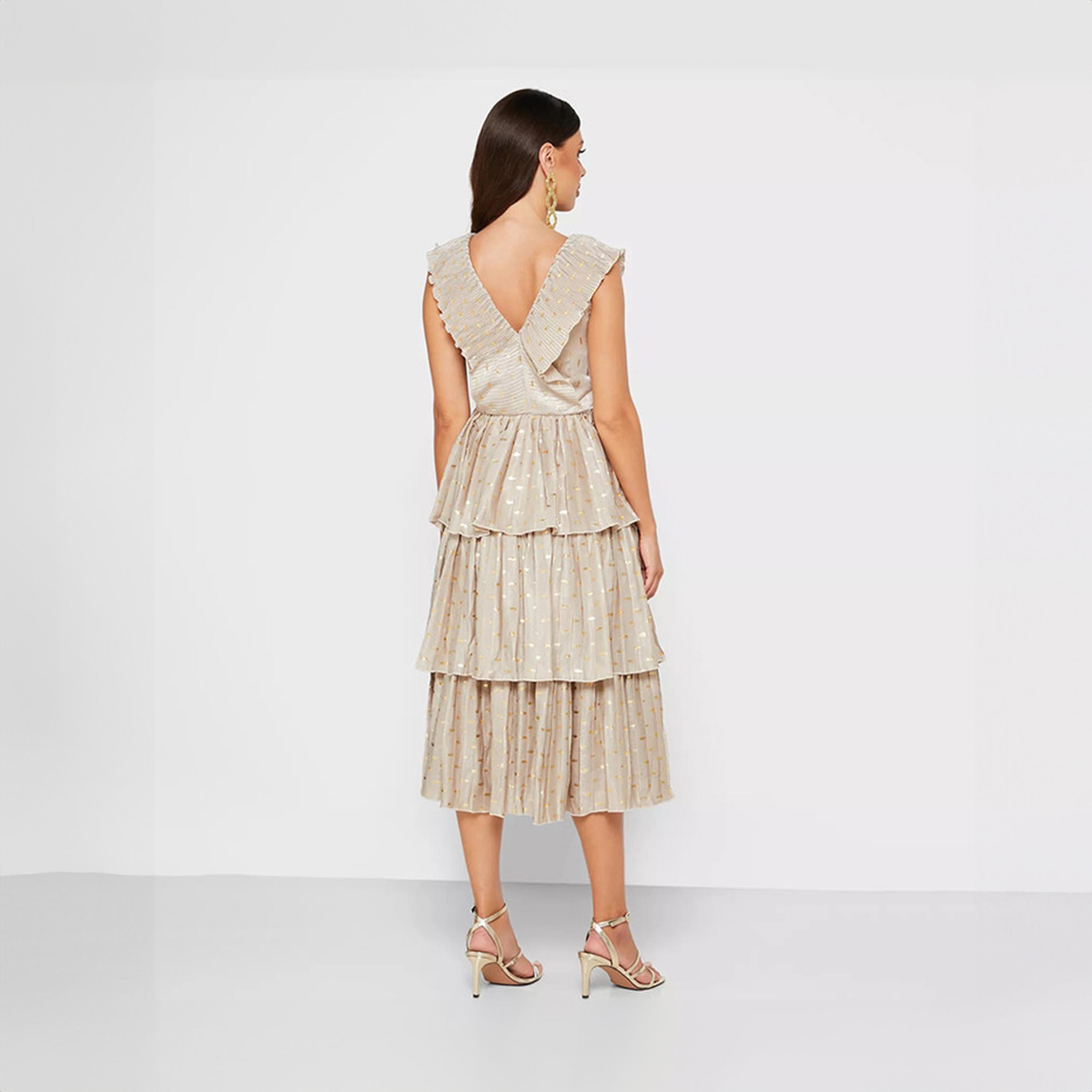 ليتل مسترس- فستان كشكش  طبقات ياقة على شكل V متوسط الطول-women-clothing-dresses-image-3